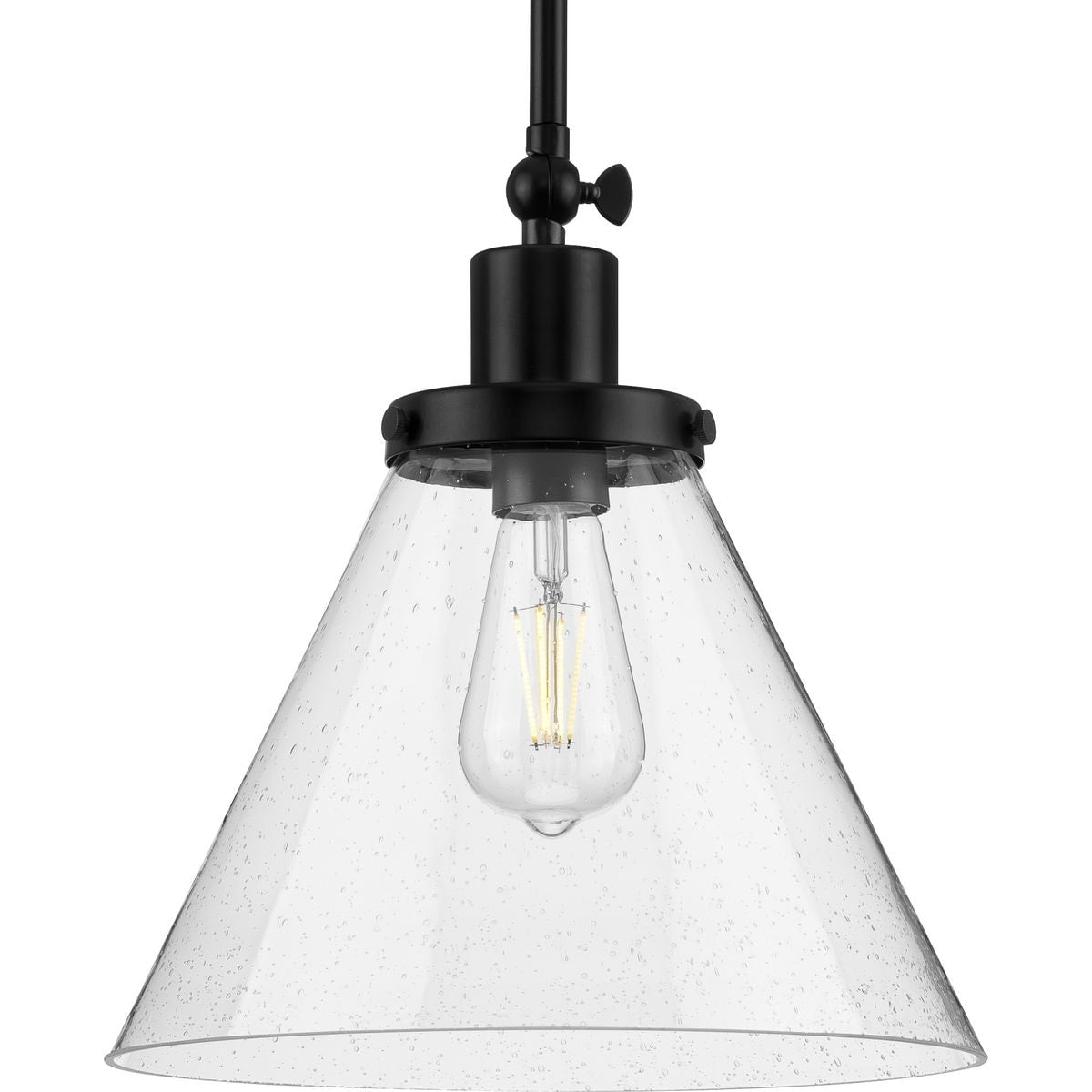 Hinton Collection 1 Light Seeded Glass Matte Black Pendant Light 12 In X 12 In X 12.5 In