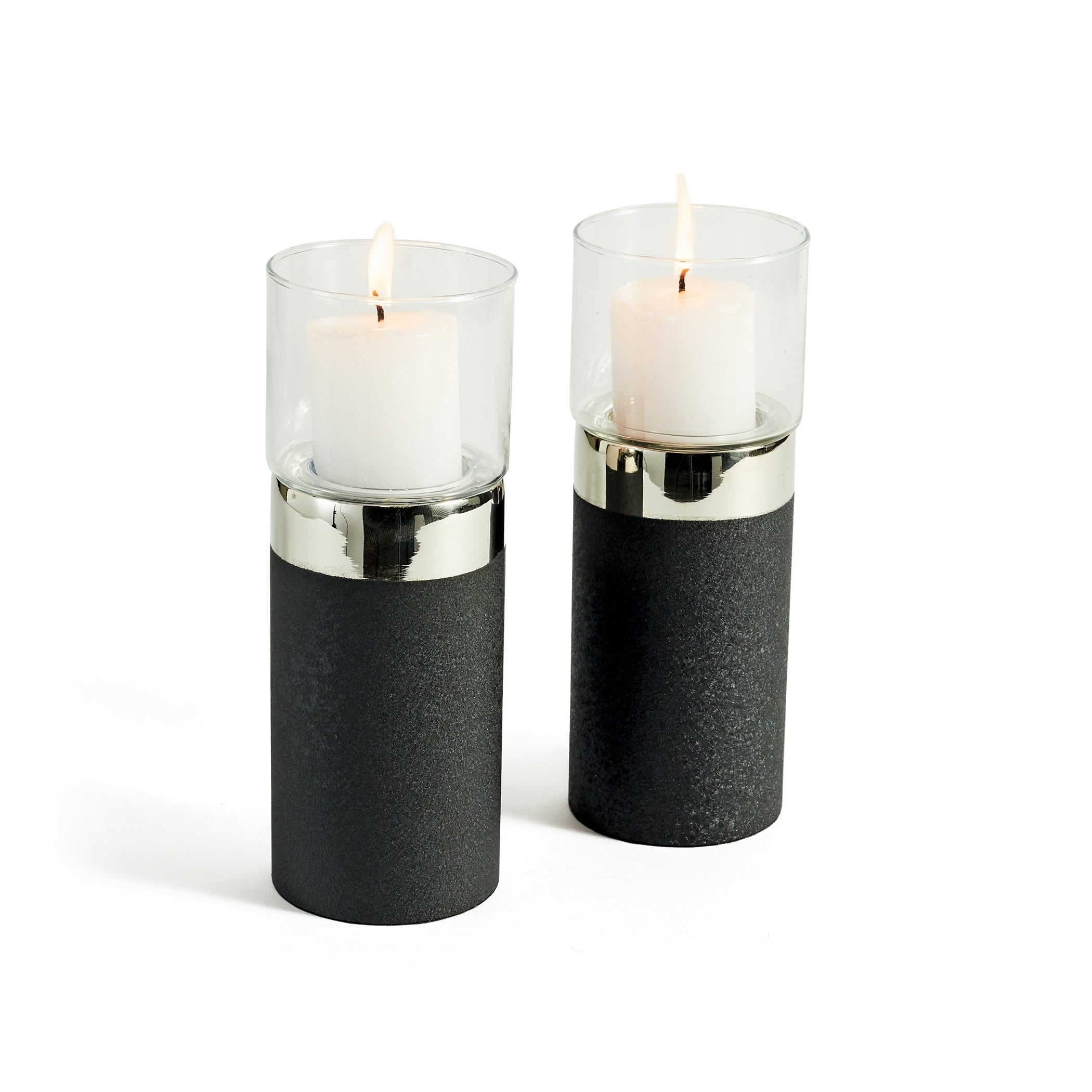 Hip Vintage Malone Black Texture Candle Holders Set Of 2