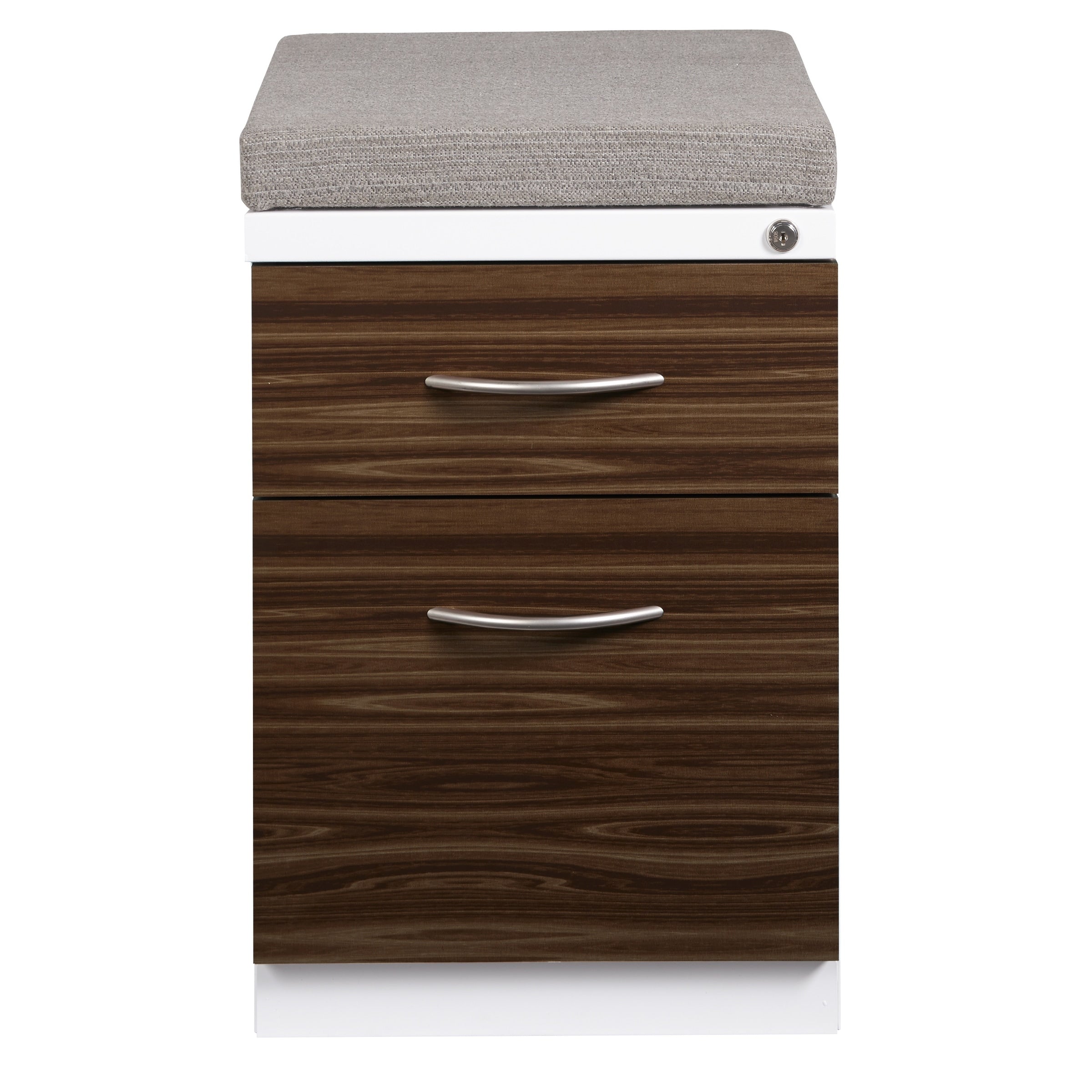 Hirsh 20 Inch Deep Mobile Pedestal File 2 Drawer Box File With Laminate Drawer Fronts And Seat Cushion White Chinchilla Walnut