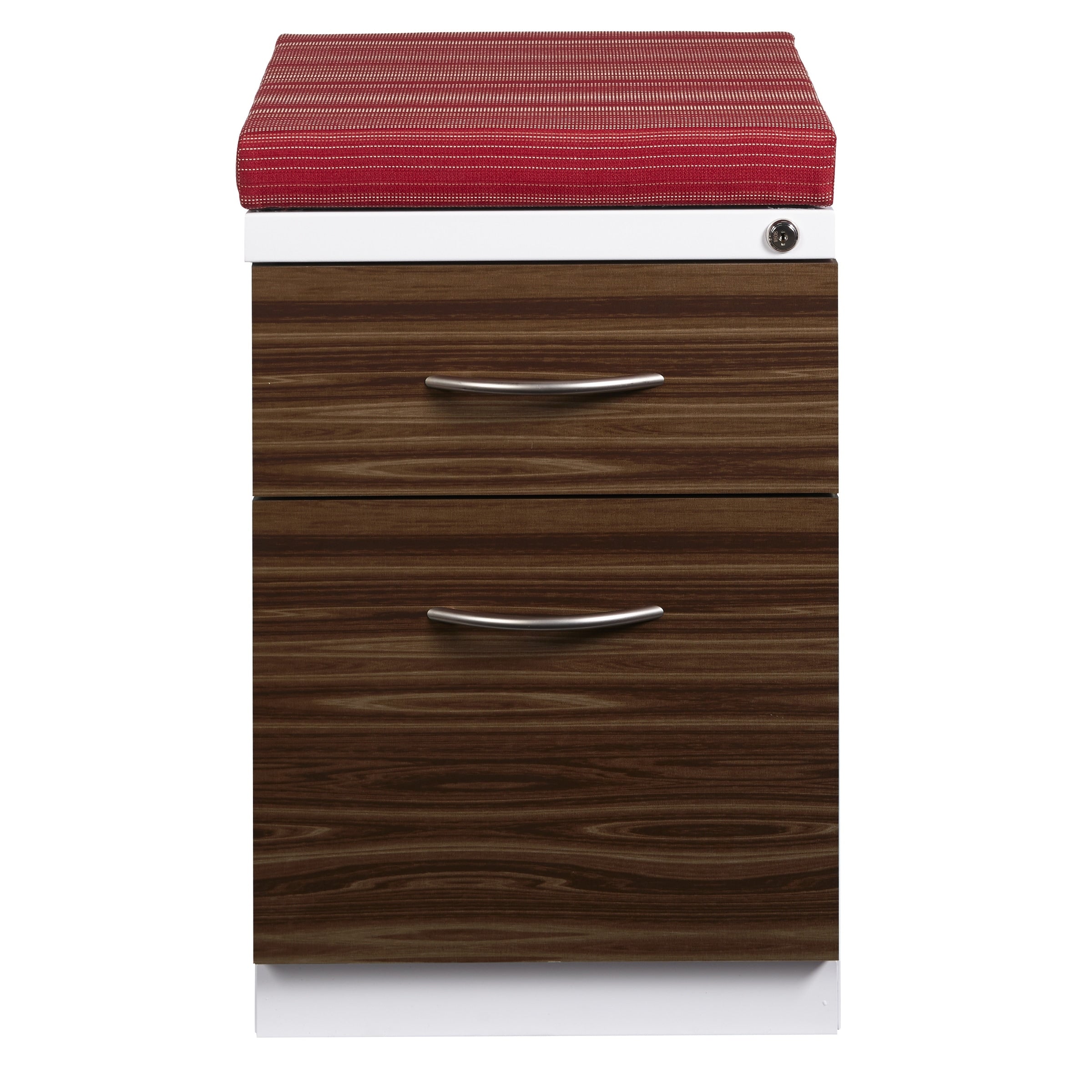 Hirsh 20 Inch Deep Mobile Pedestal File 2 Drawer Box File With Laminate Drawer Fronts And Seat Cushion White Heat Wave Walnut