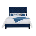 Hiu King Size Bed Wingback Headboard Navy Blue Velvet Like Upholstery