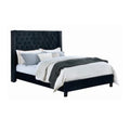 Hiu Queen Size Bed Wingback Headboard In Black Velvet Like Upholstery