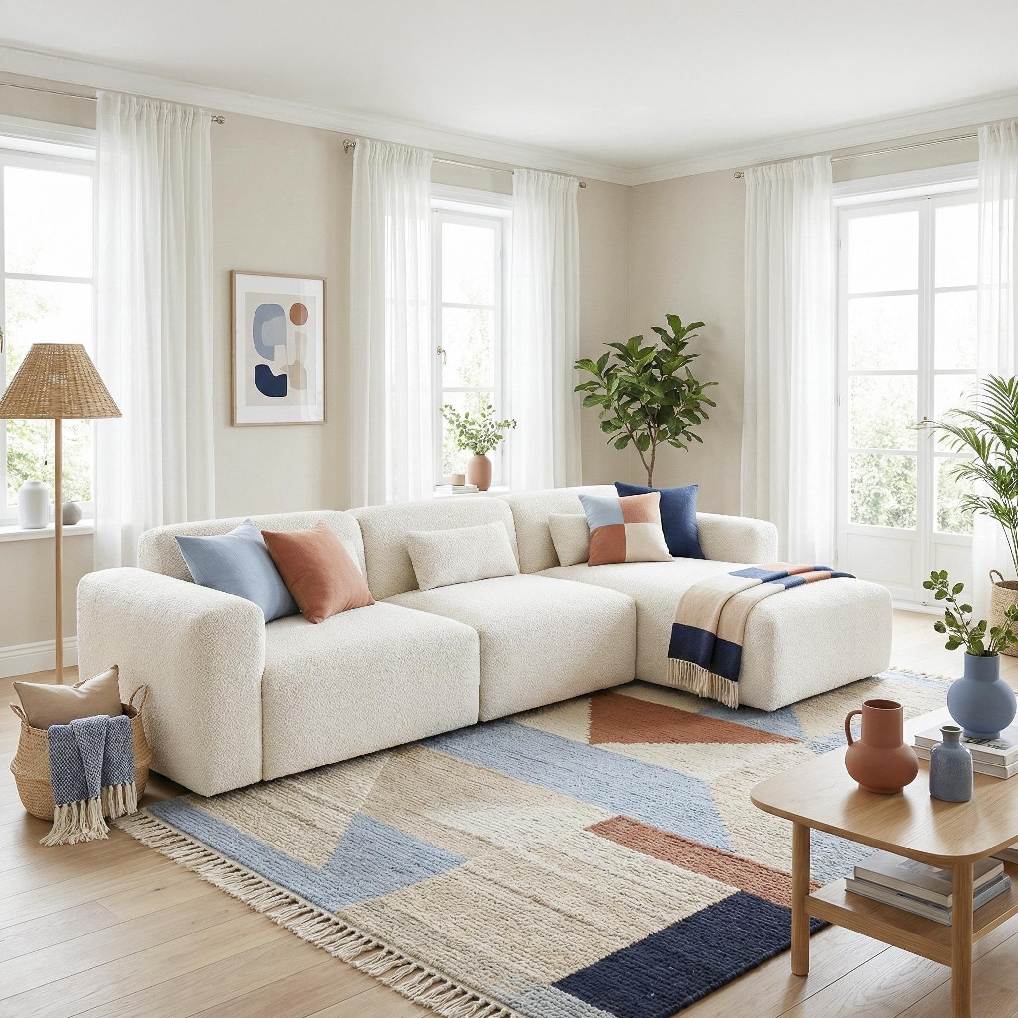 Hobbs Modern Boucle Sectional Sofa With Deep Ergonomic Seating