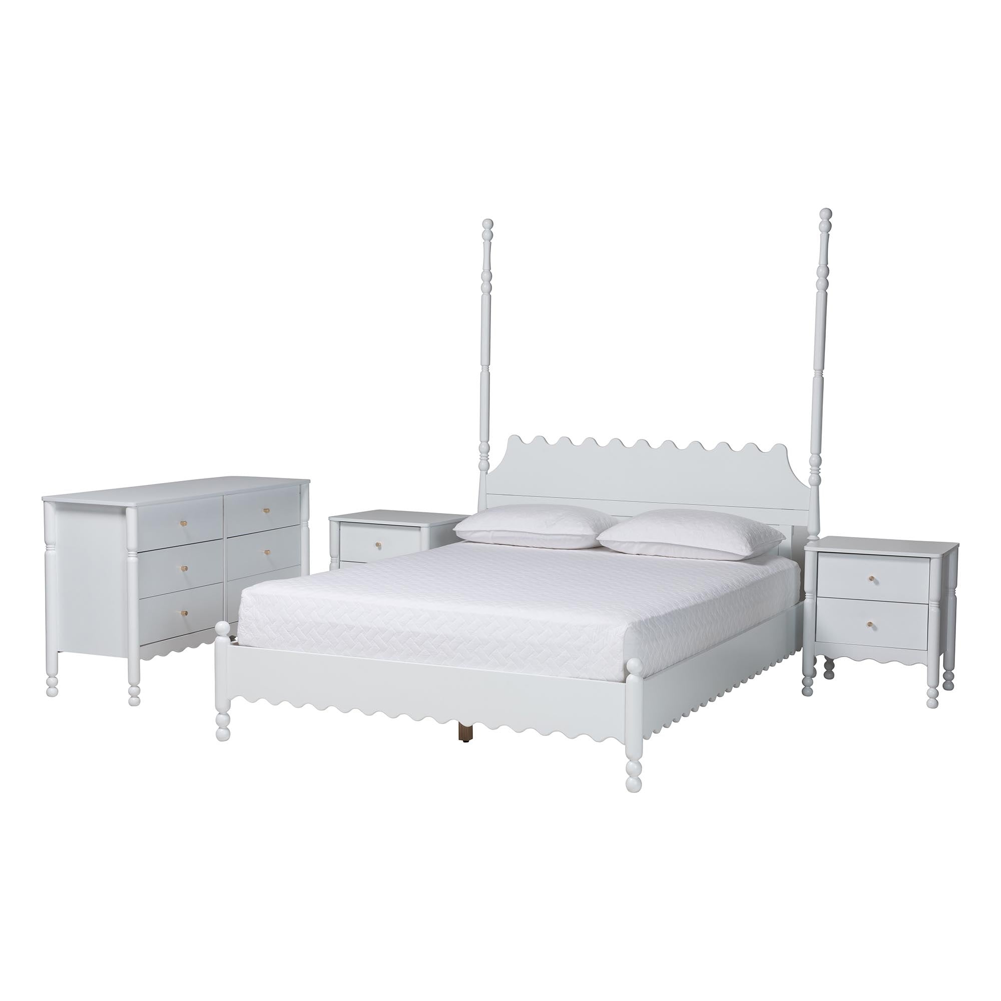 Hoffman 4 Piece Scalloped Bedroom Set Farmhouse Bed Frame With Matching Dresser Chest And Nightstand