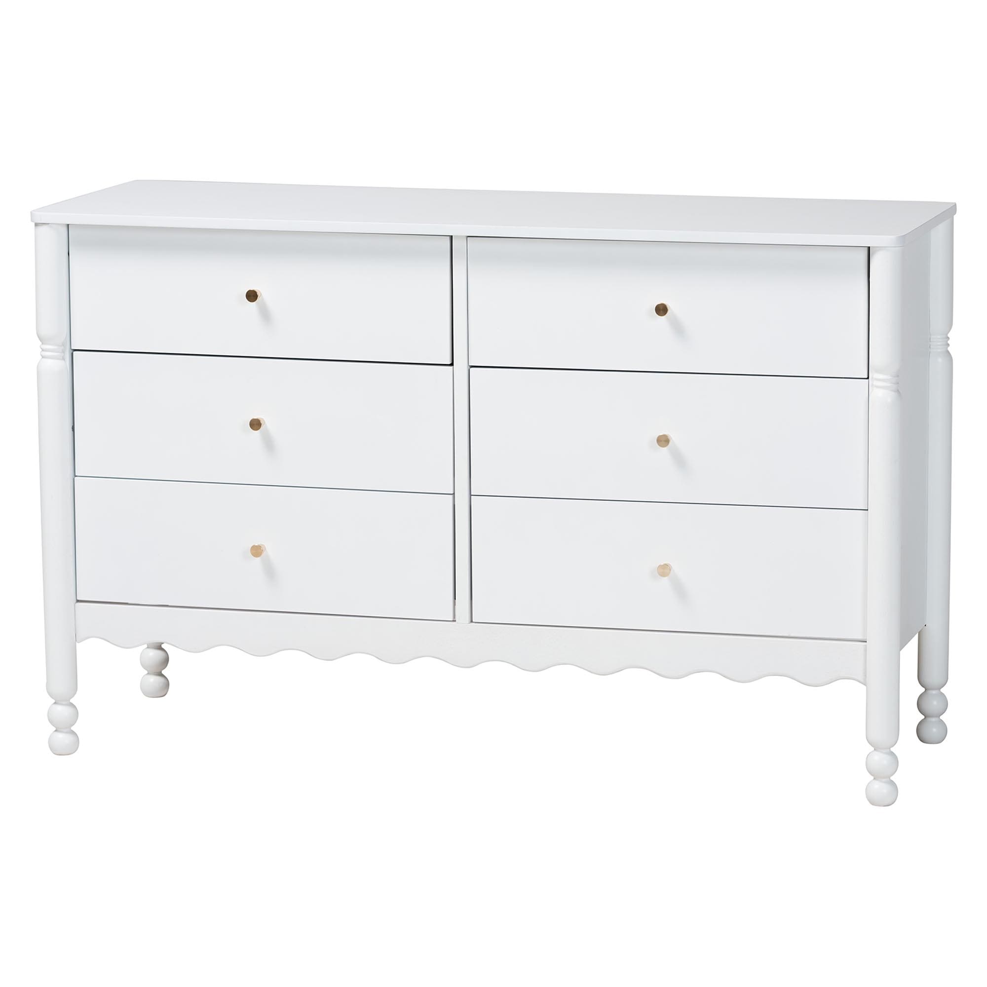 Hoffman Dresser 6 Drawer Horizontal Storage Cabinet With Scalloped Apron And Turned Legs For Bedroom