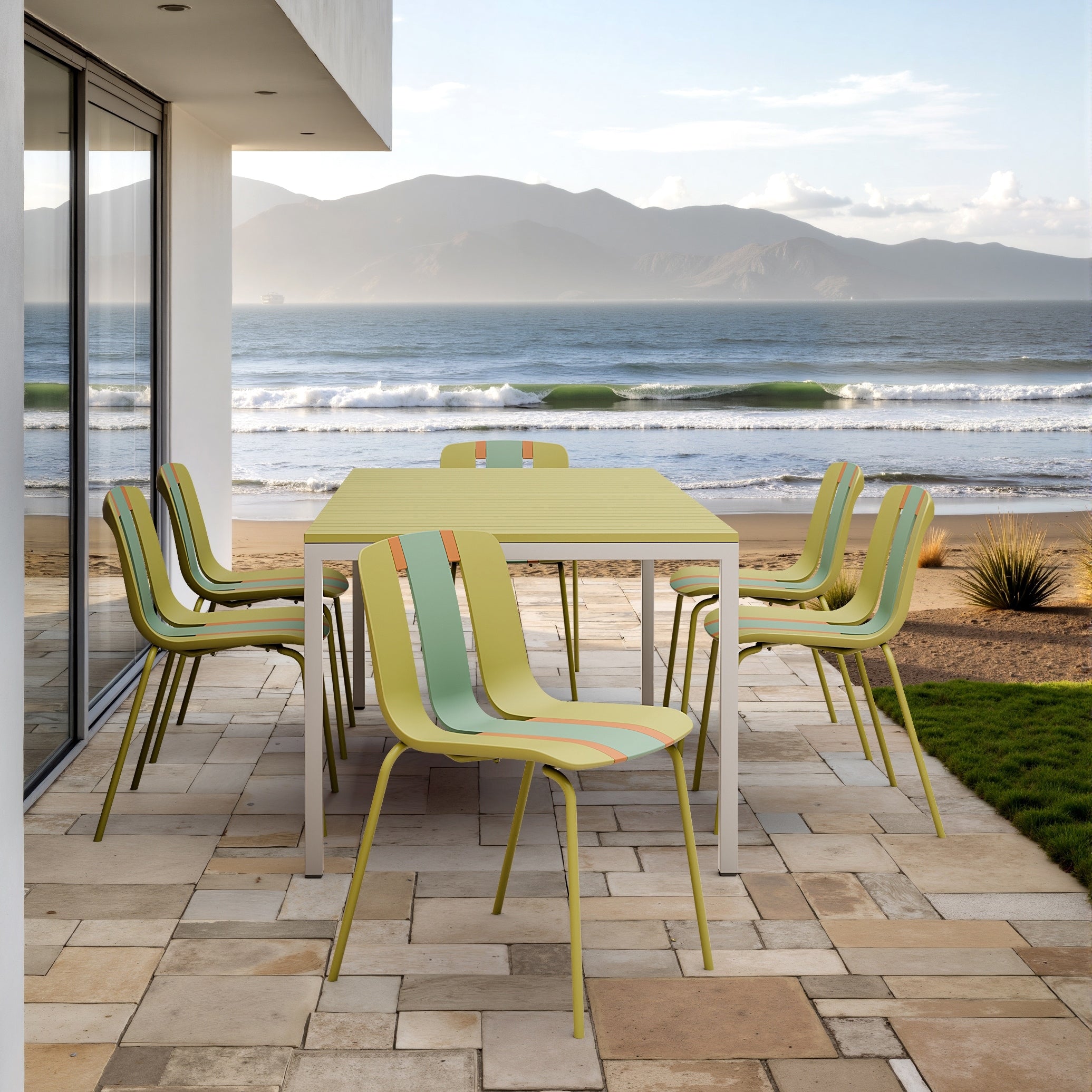 Holiday 4 Pack Modern Striped Color Block Chairs Indoor Outdoor Pp Plastic Seat Sturdy Metal Legs