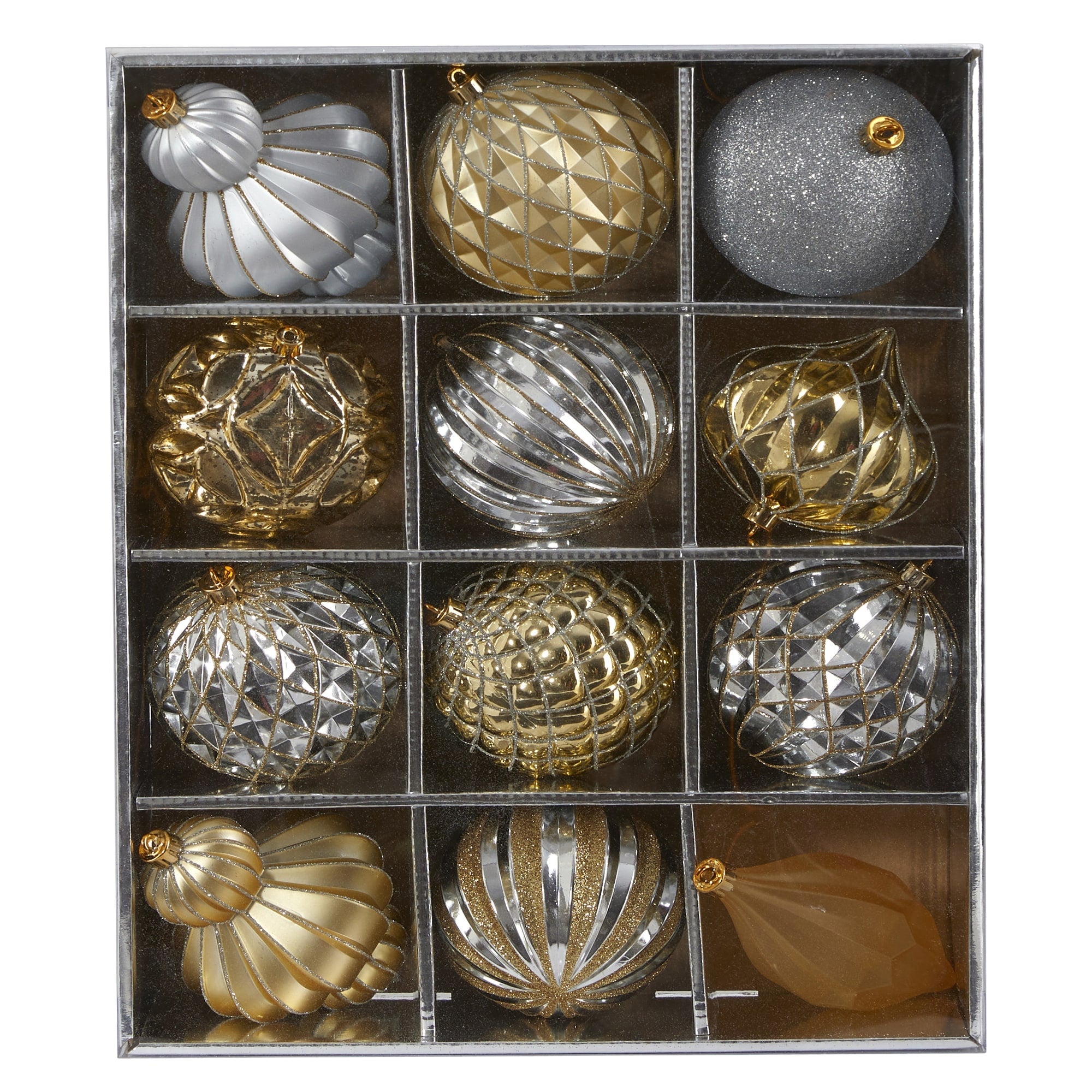 Holiday Lux Shatterproof 12 Count Christmas Tree Ornament Set 100Mm