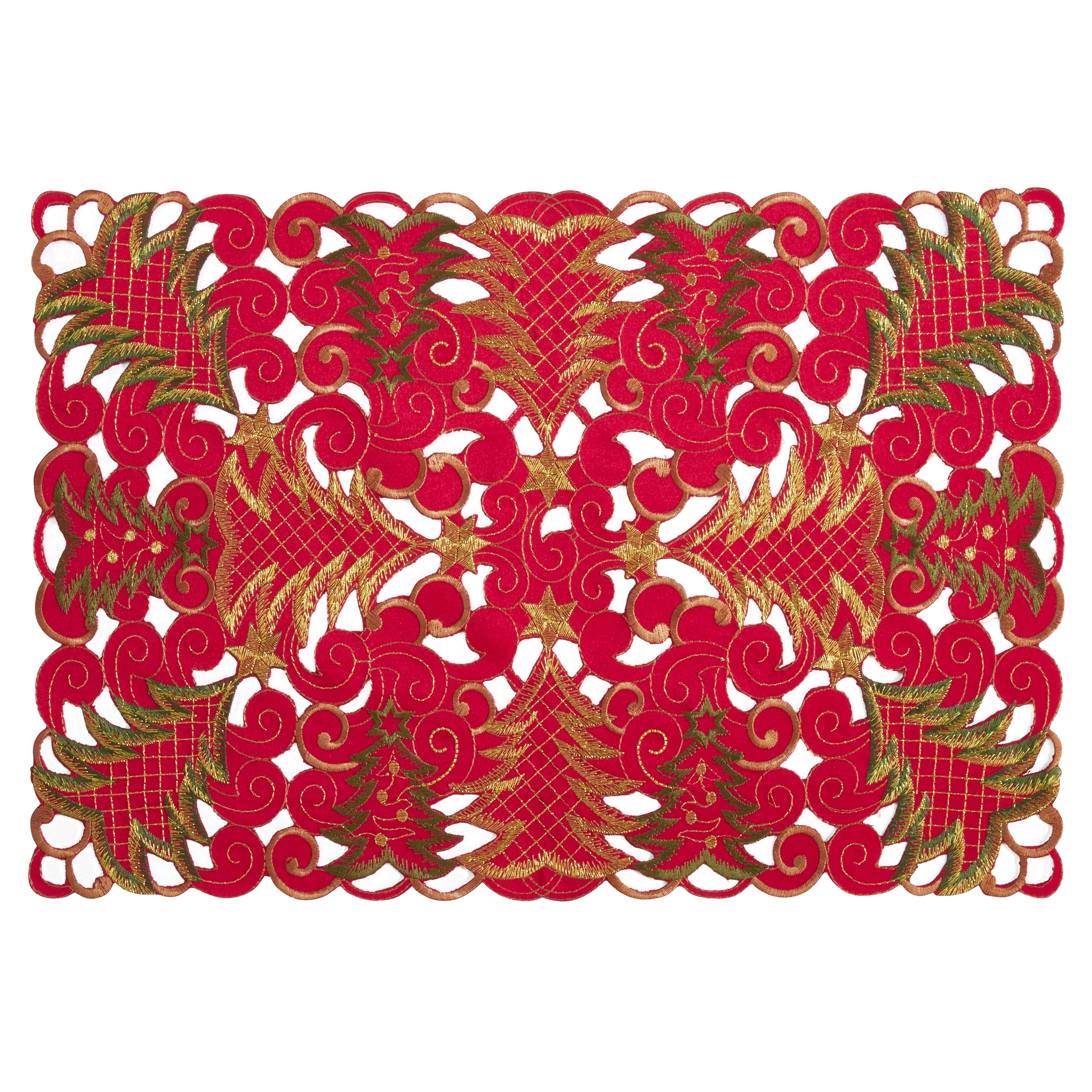 Holiday Placemats With Christmas Tree Cutwork Design Set Of 4