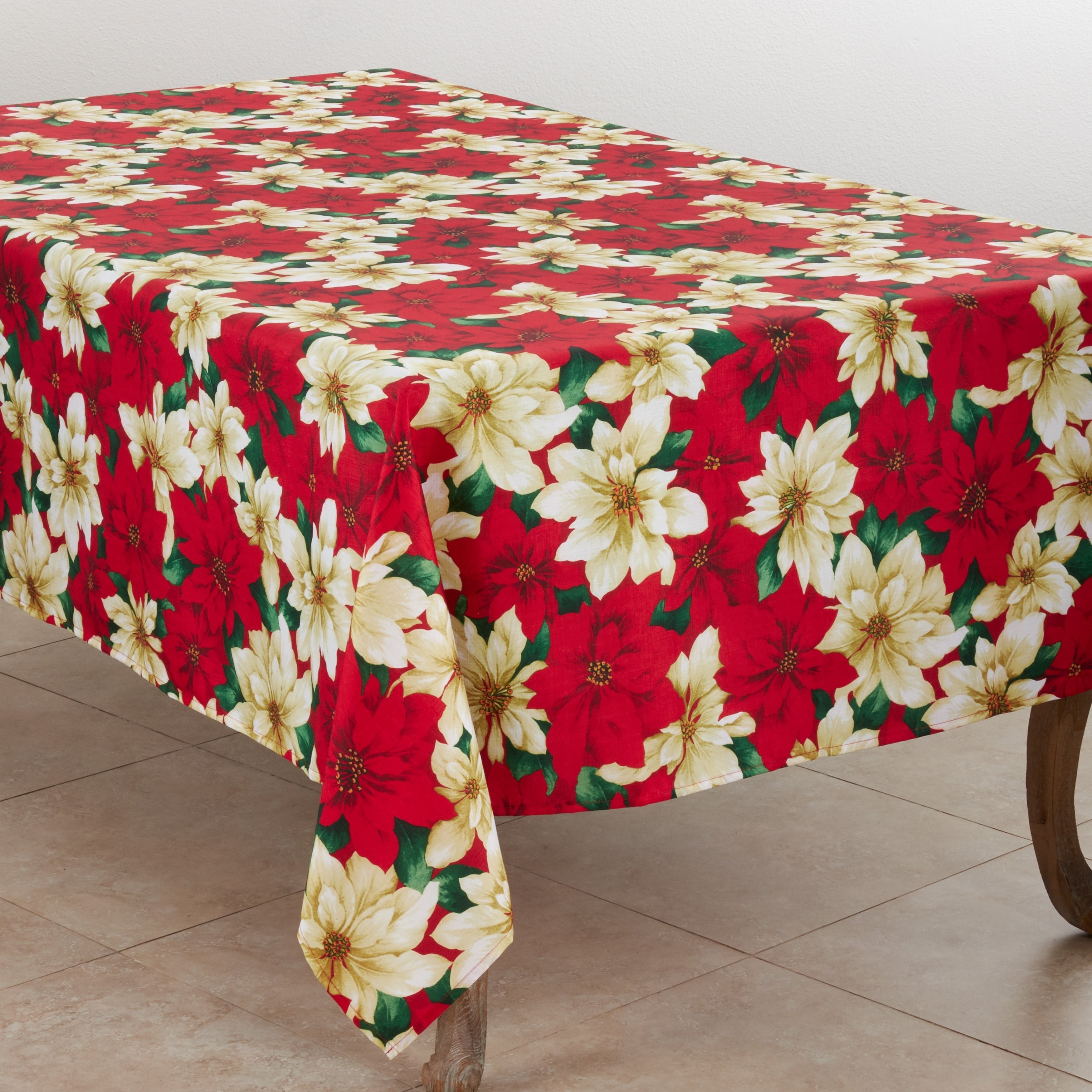 Holiday Tablecloth With Poinsettia Design