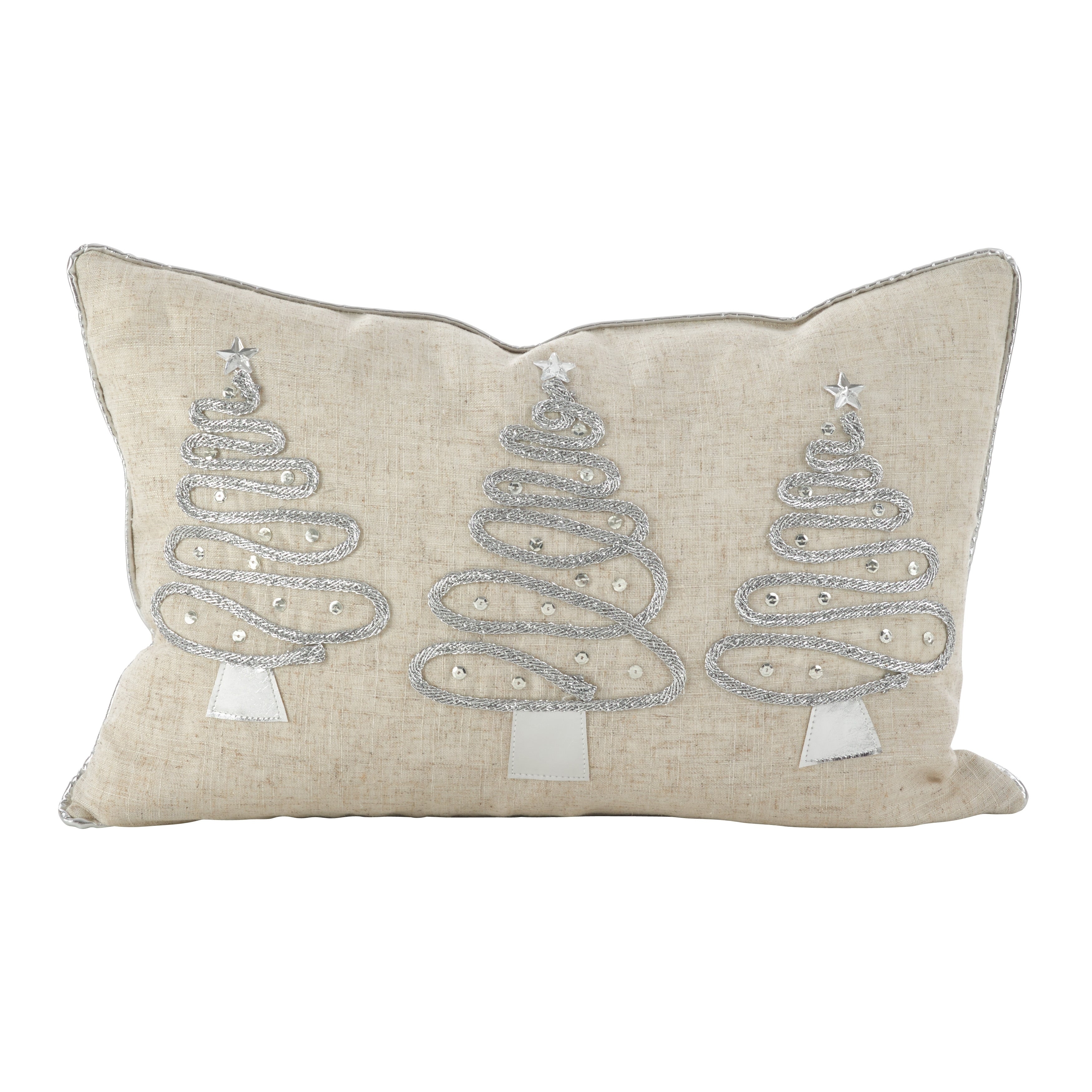 Silver Christmas Tree Trio Design Poly Filled Throw Pillow
