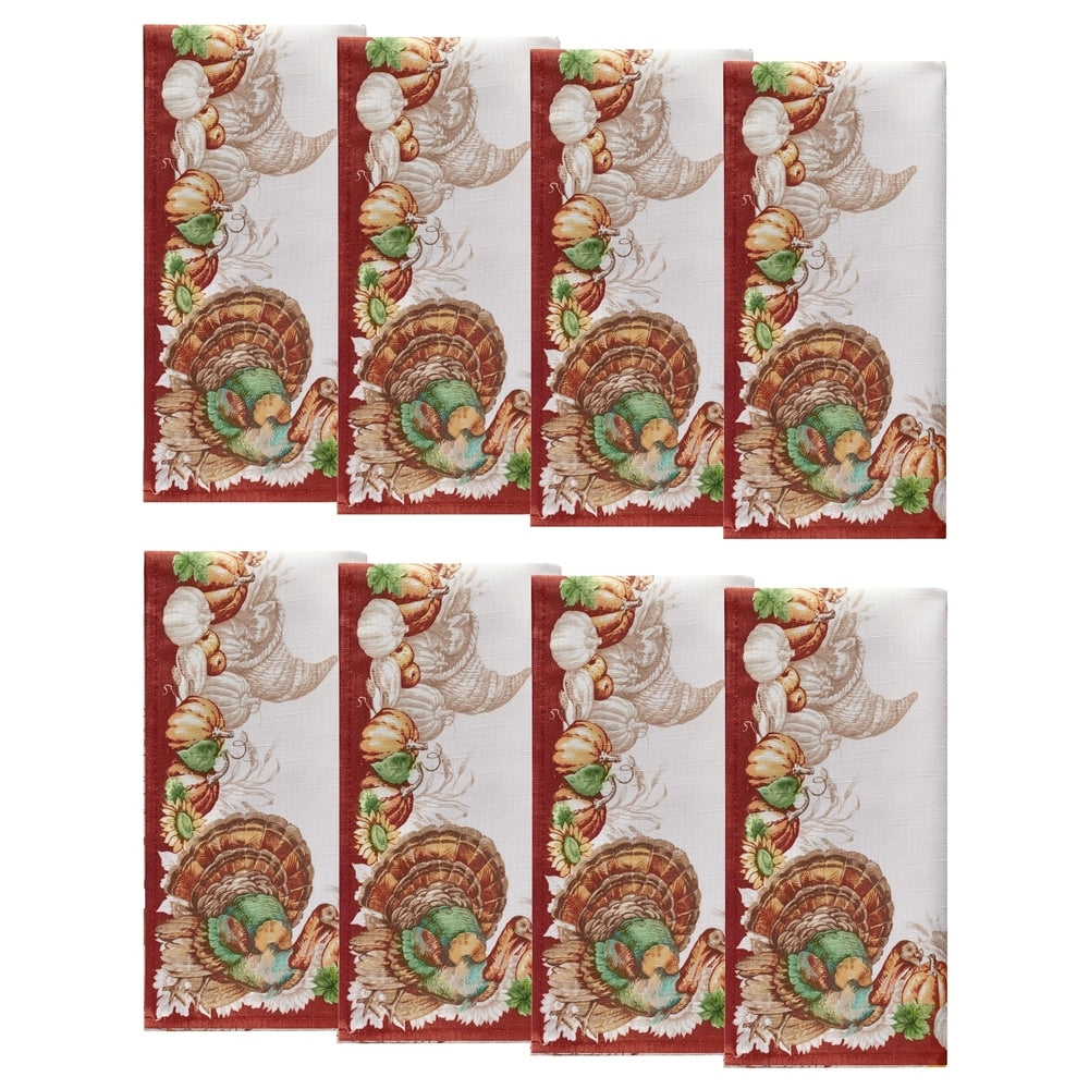 Holiday Turkey Bordered Fall Napkins Set Of 8 17 X17