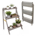 Hollis 3 Tier Acacia Wood Indoor Outdoor Foldable Compact Freestanding Ladder Plant Stand Display Rack Shelf