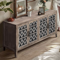 Hollowed Out Floral 4 Doors Antique Cabinet Freestanding Wooden Storage Cabinet Accent Cabinet With Adjustable Shelf