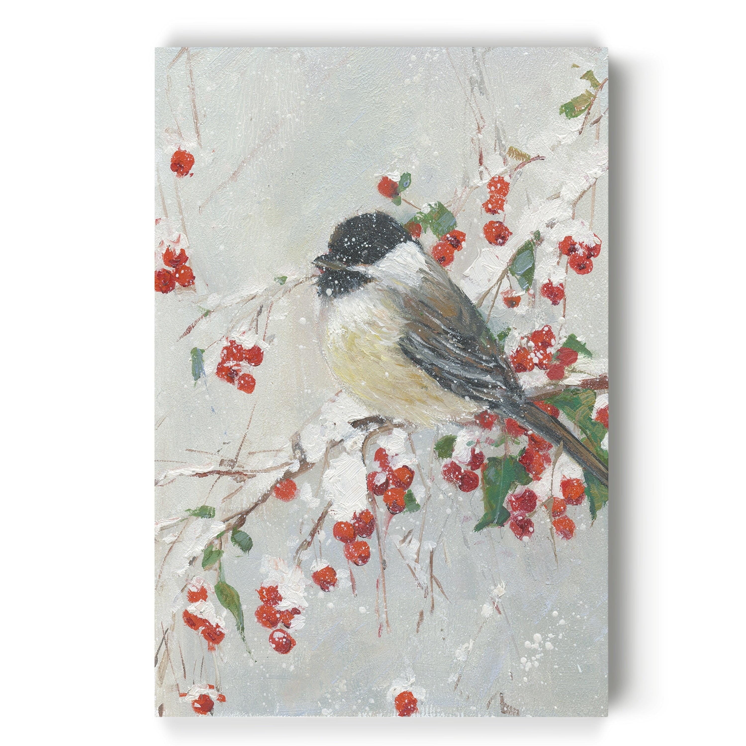 Holly Berries And Chickadee Gallery Wrapped Canvas