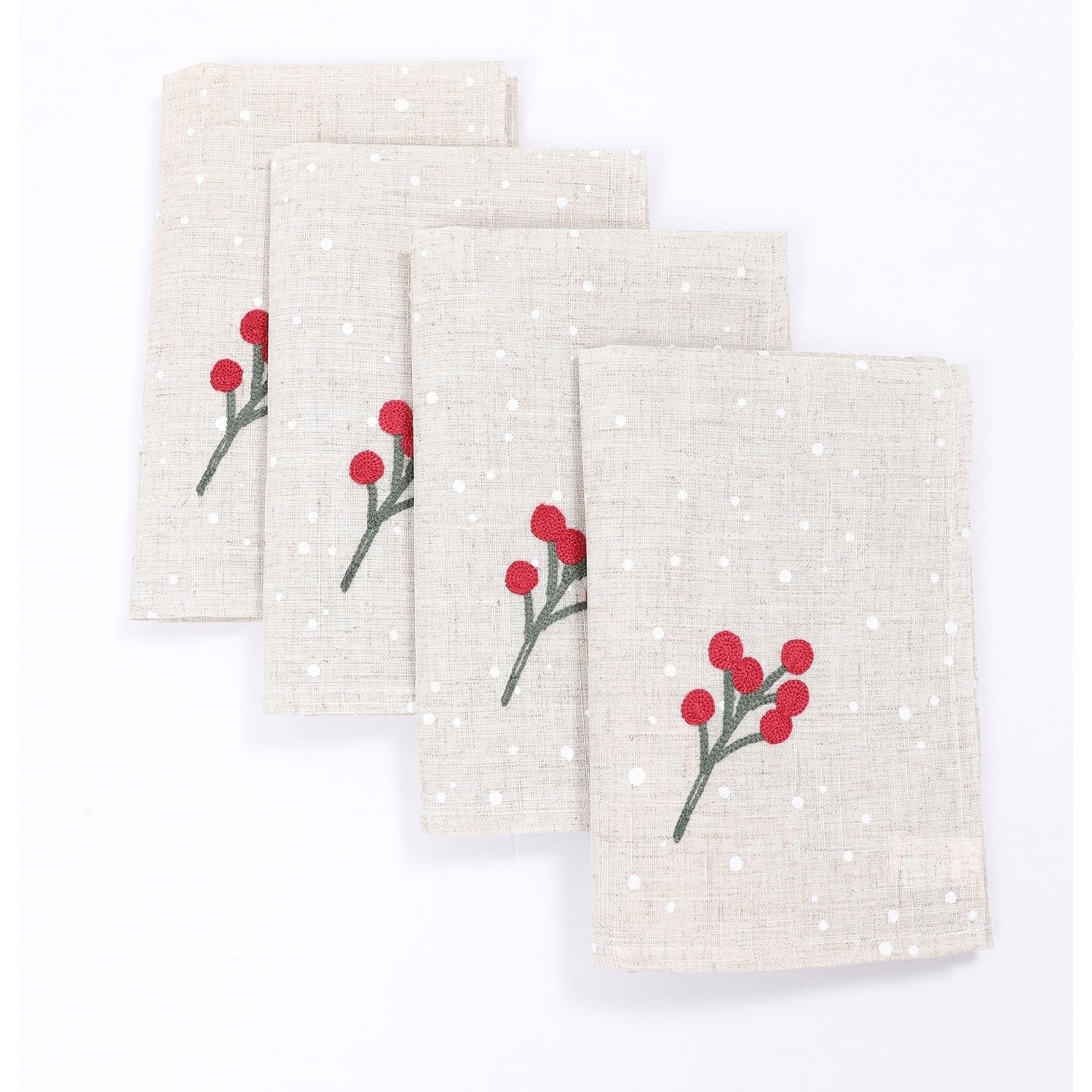 Holly Berry Branch Crewel Embroidered Christmas Napkins 20 By 20 Inch Set Of 4