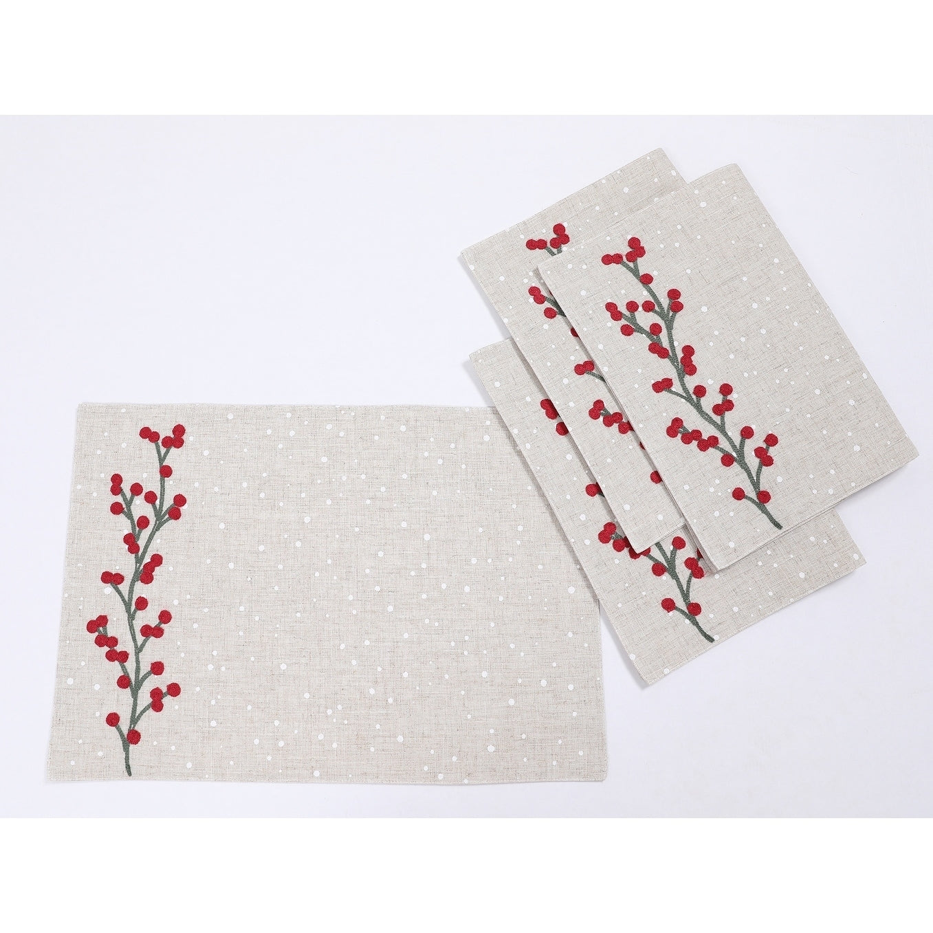 Holly Berry Branch Crewel Embroidered Christmas Placemats 14 By 20 Inch Set Of 4