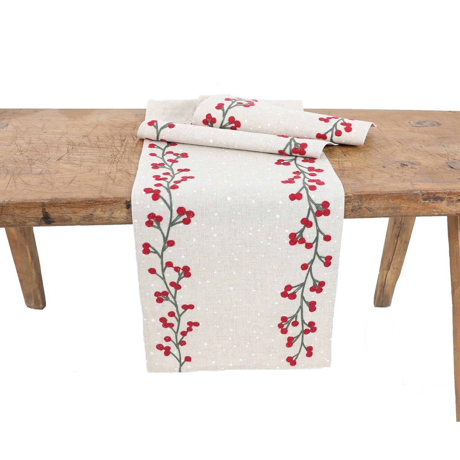 Holly Berry Branch Crewel Embroidered Christmas Table Runner 16 By 36 Inch
