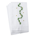 Holly Leaf Garland Embroidery Christmas Hemstitched Linen Cotton Guest Towel Set Of 4