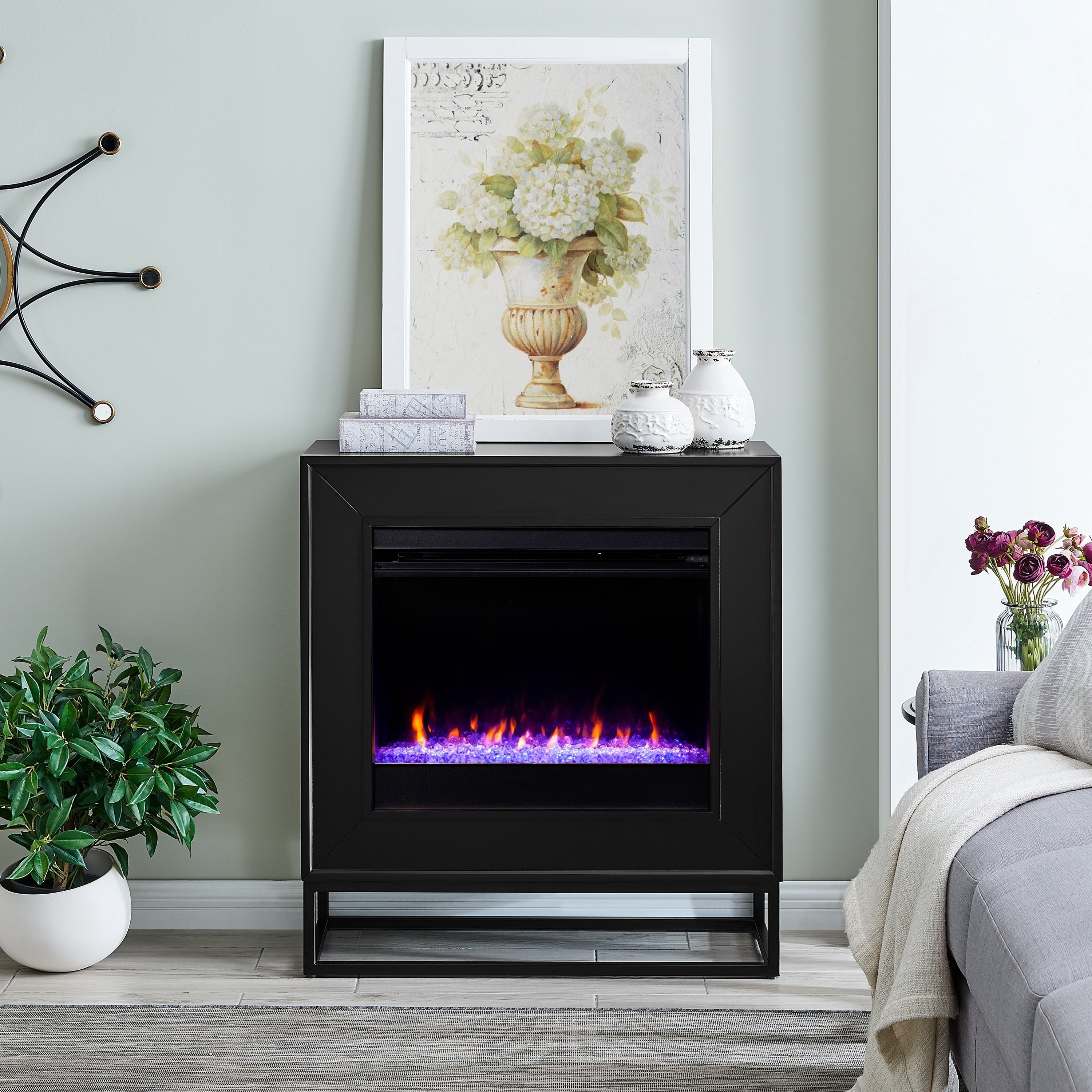 Holly Martin Francis Contemporary Black Wood Color Changing Fireplace