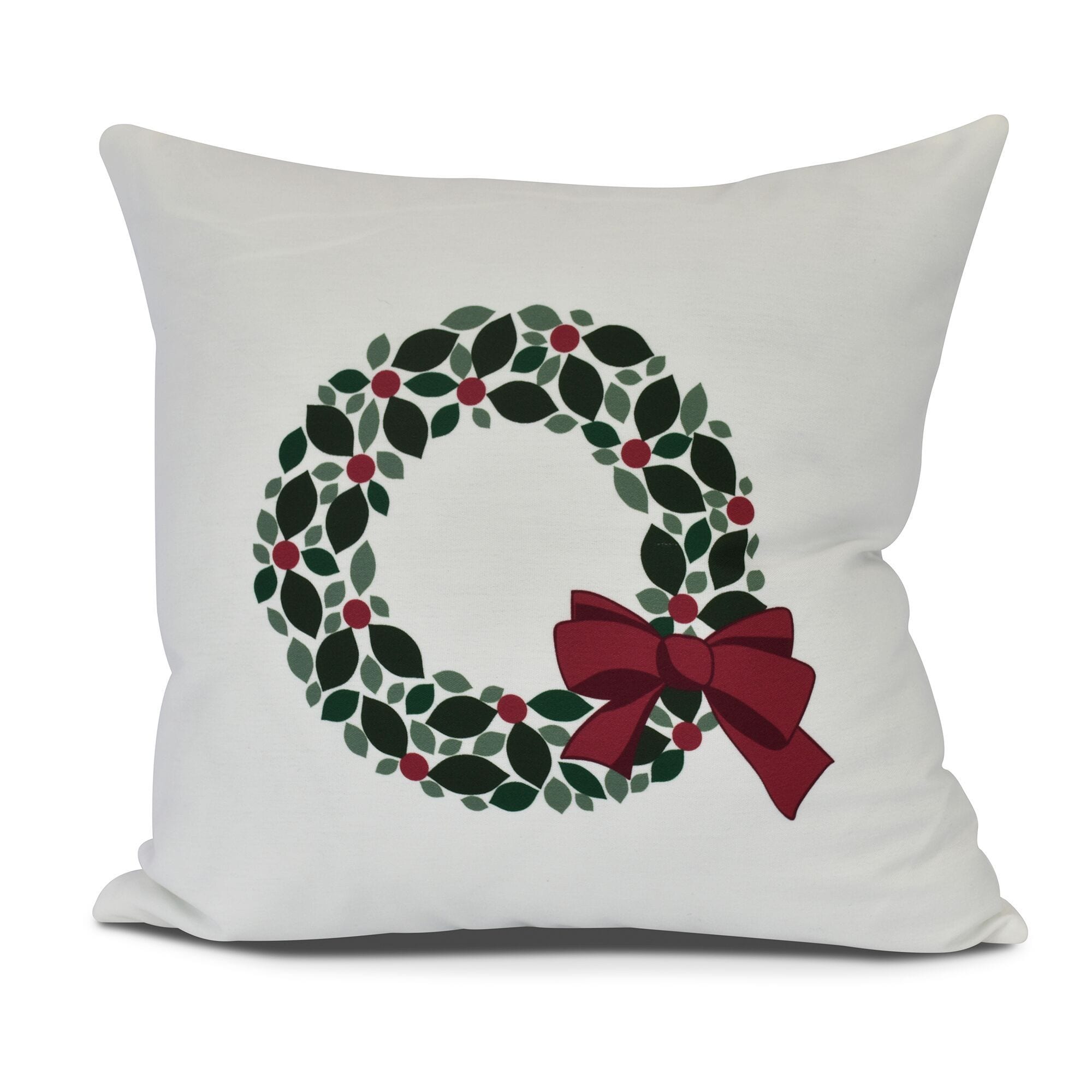 Holly Wreath Floral Print Outdoor Pillow