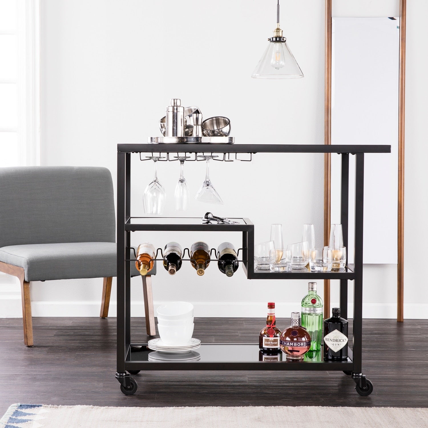 Holly Martin Zephs Bar Cart Black W Smoked Mirror