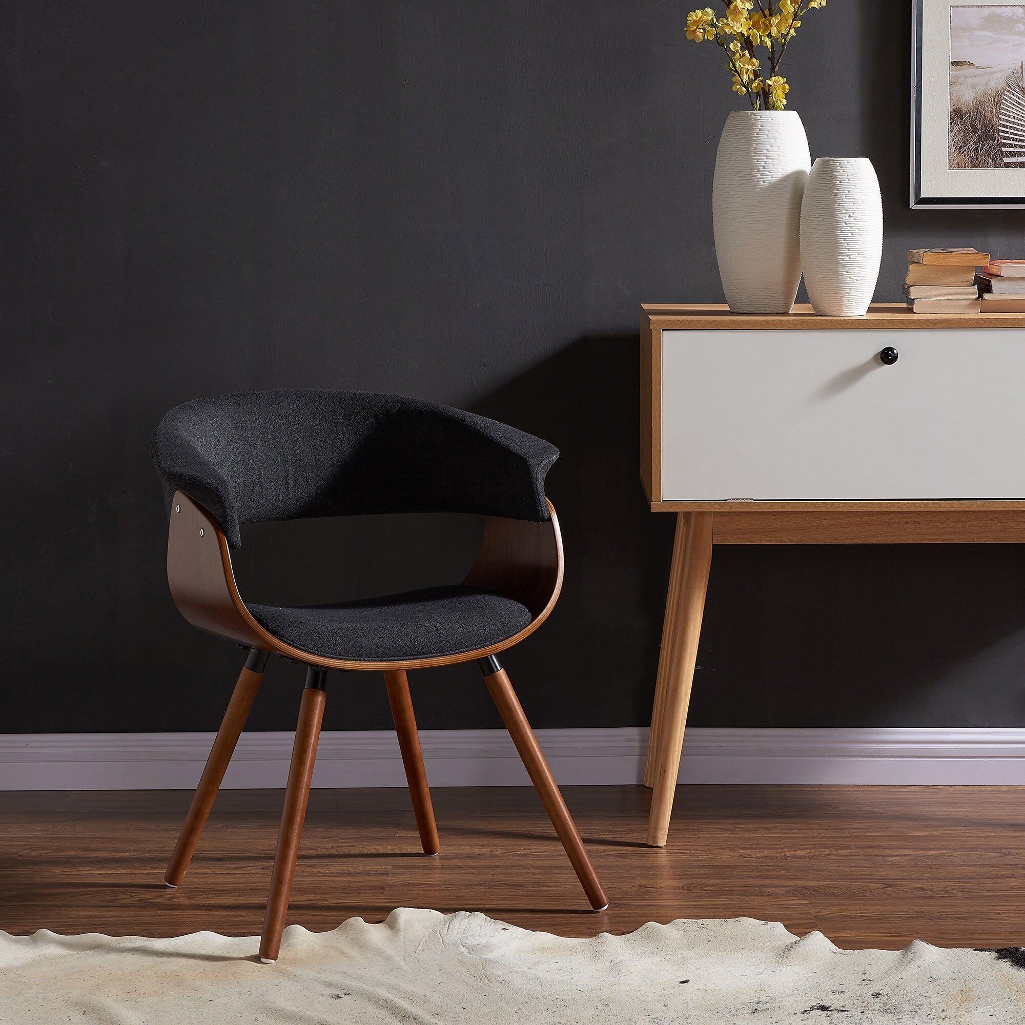 Holt Mid Century Modern Fabric And Bent Wood Accent Chair