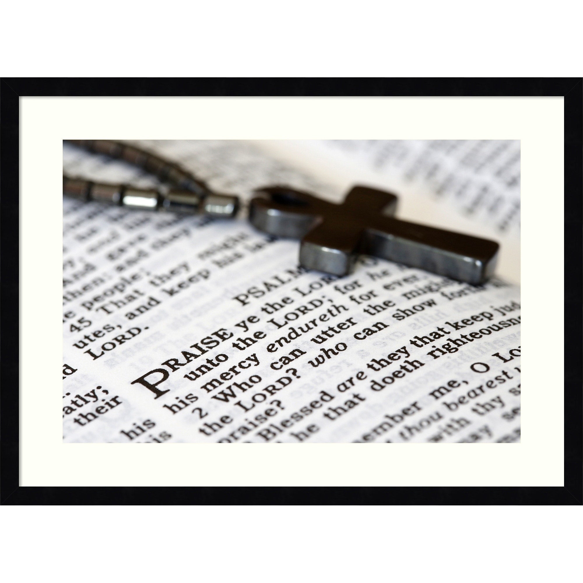 Holy Bible And Rosary Psalms By Paris France Wood Framed Wall Art Print