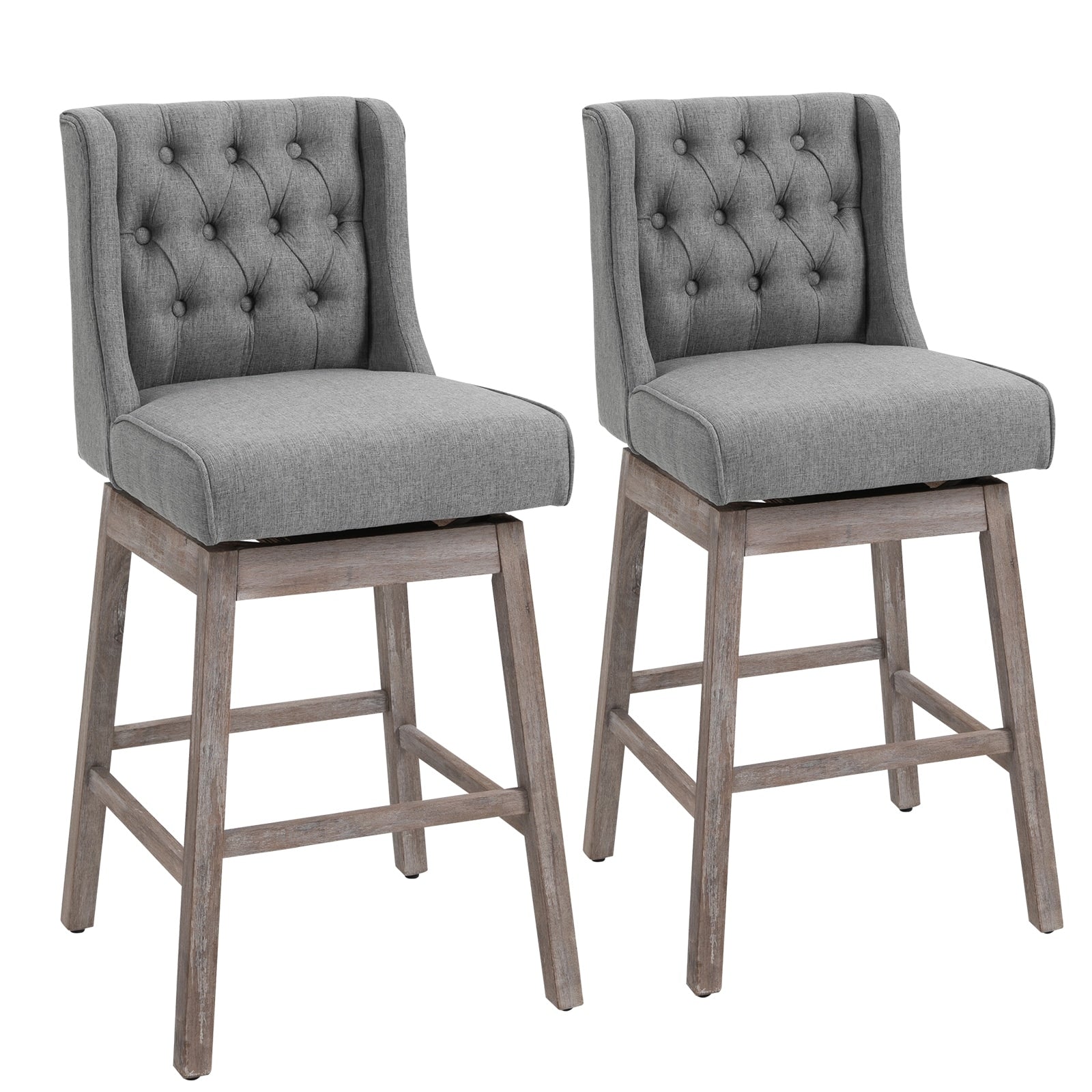 Homcom 2 Piece Swivel Bar Height Chair With Integrated Footrest Solid Wood Design And A 180 Degree Rotation Grey
