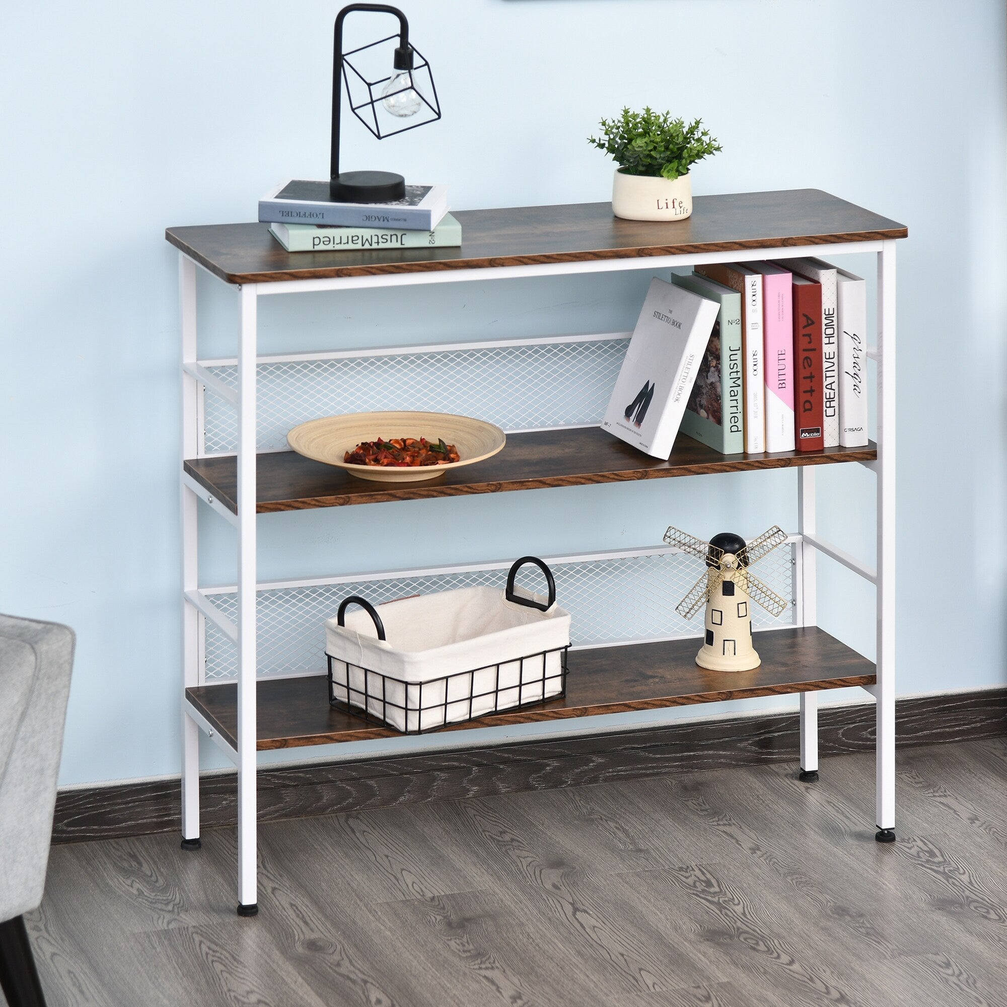 Homcom 3 Tier Industrial Style Storage Metal Wooden Shelf With A Robust Multi Functional Design Adjustable Feet