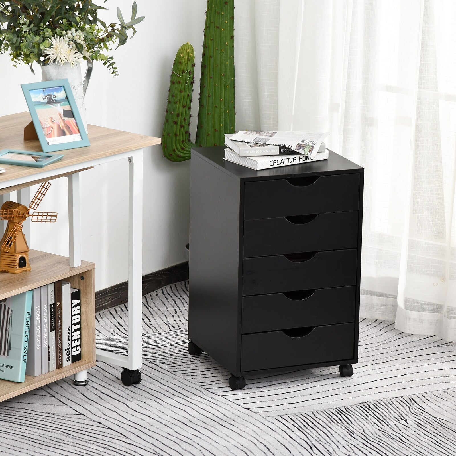 Homcom 5 Drawer Storage Organizer Filing Cabinet With Nordic Minimalist Modern Style Caster Wheels For Mobility