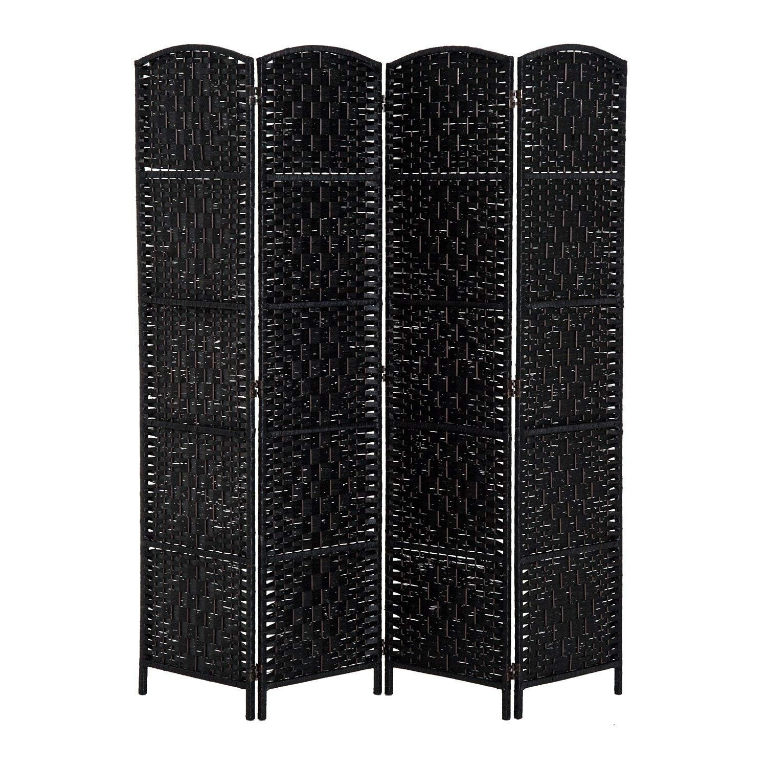 Homcom 6 Tall Wicker Weave Four Panel Room Divider Privacy Screen Black Wood