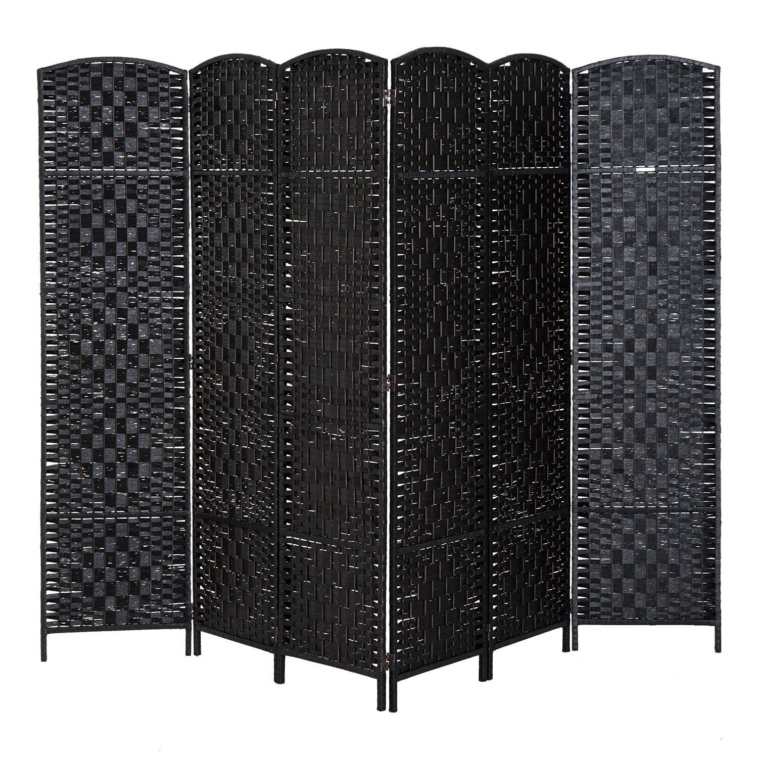 Homcom 6 Tall Wicker Weave Six Panel Room Divider Privacy Screen Black Wood