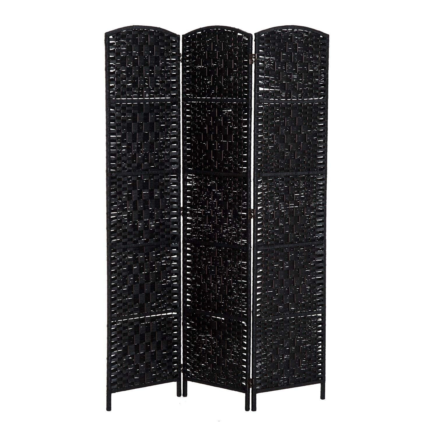 Homcom 6 Tall Wicker Weave Three Panel Room Divider Privacy Screen Black Wood