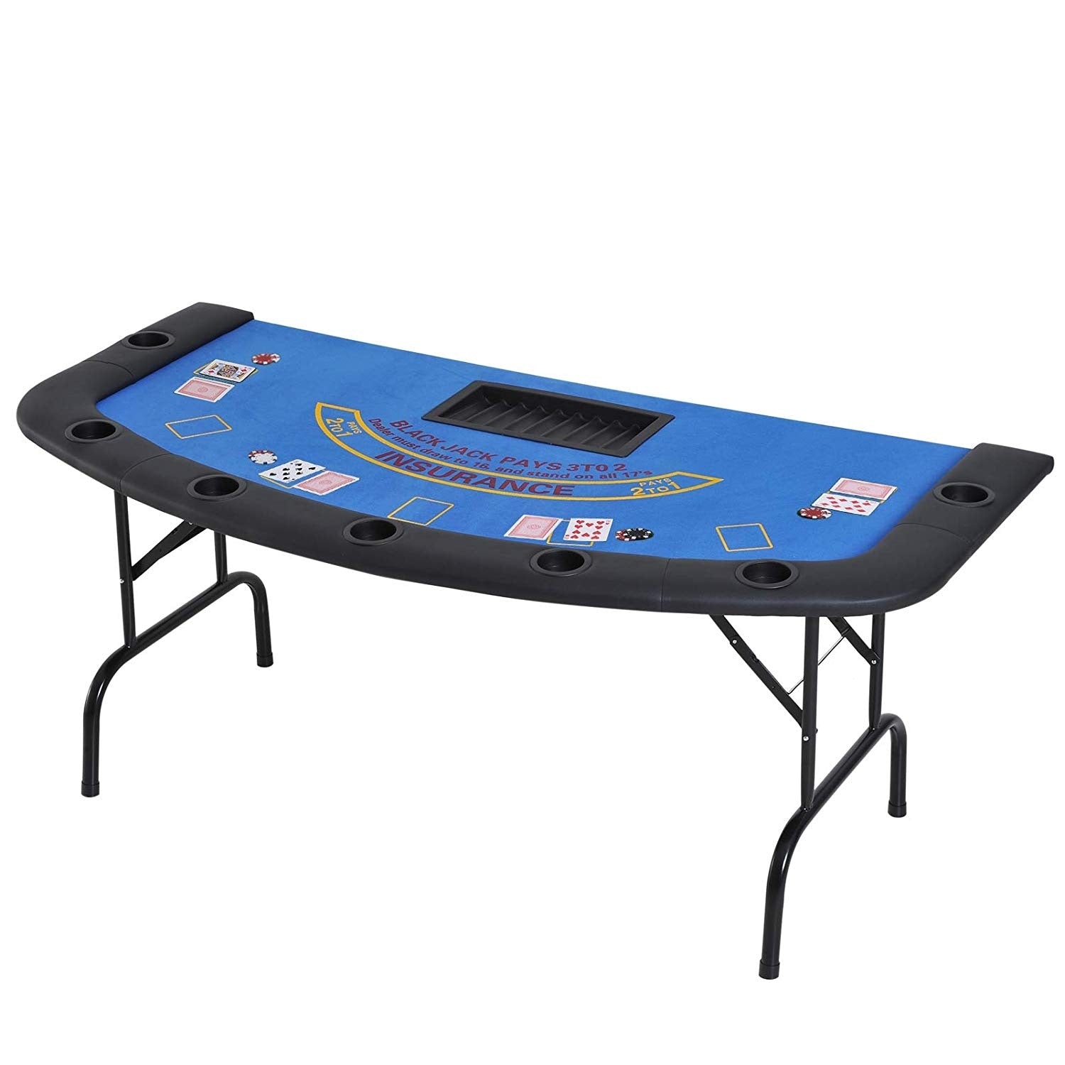 Homcom 72 7 Player Foldable Half Poker Table Blue Black