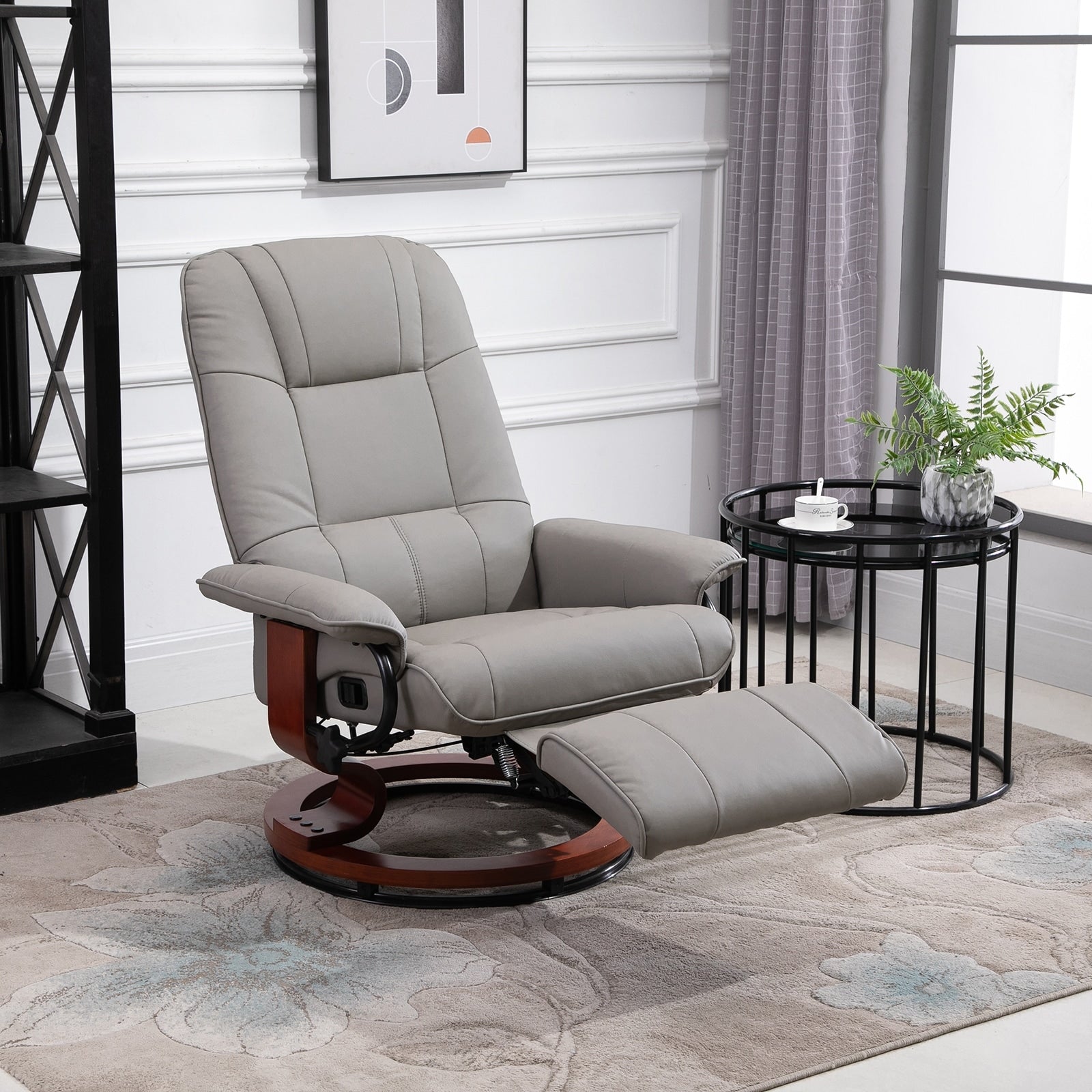 Homcom Faux Leather Adjustable Manual Traditional Swivel Base Recliner Chair With Footrest