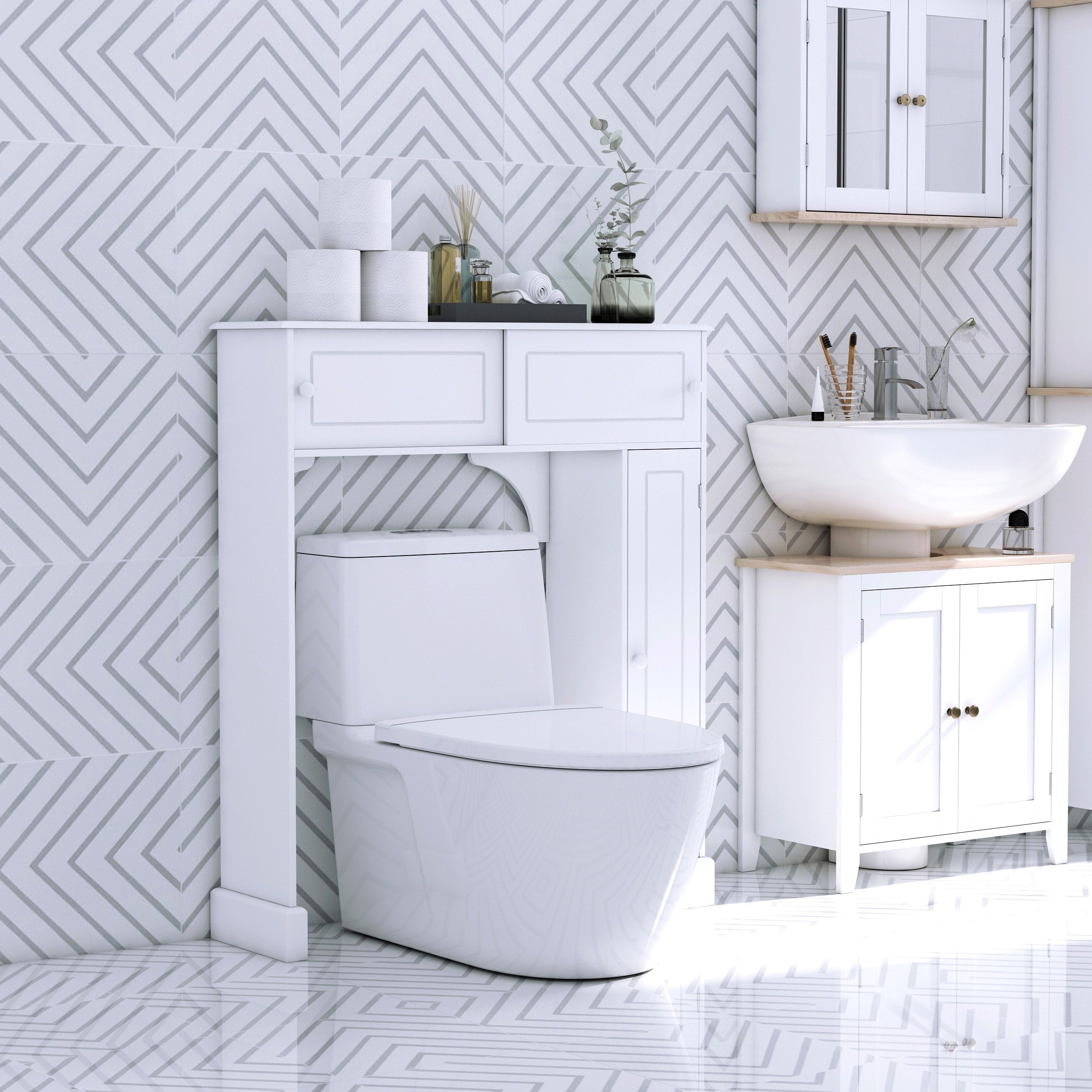 Homcom Freestanding Over Toilet Bathroom Storage Cabinet White
