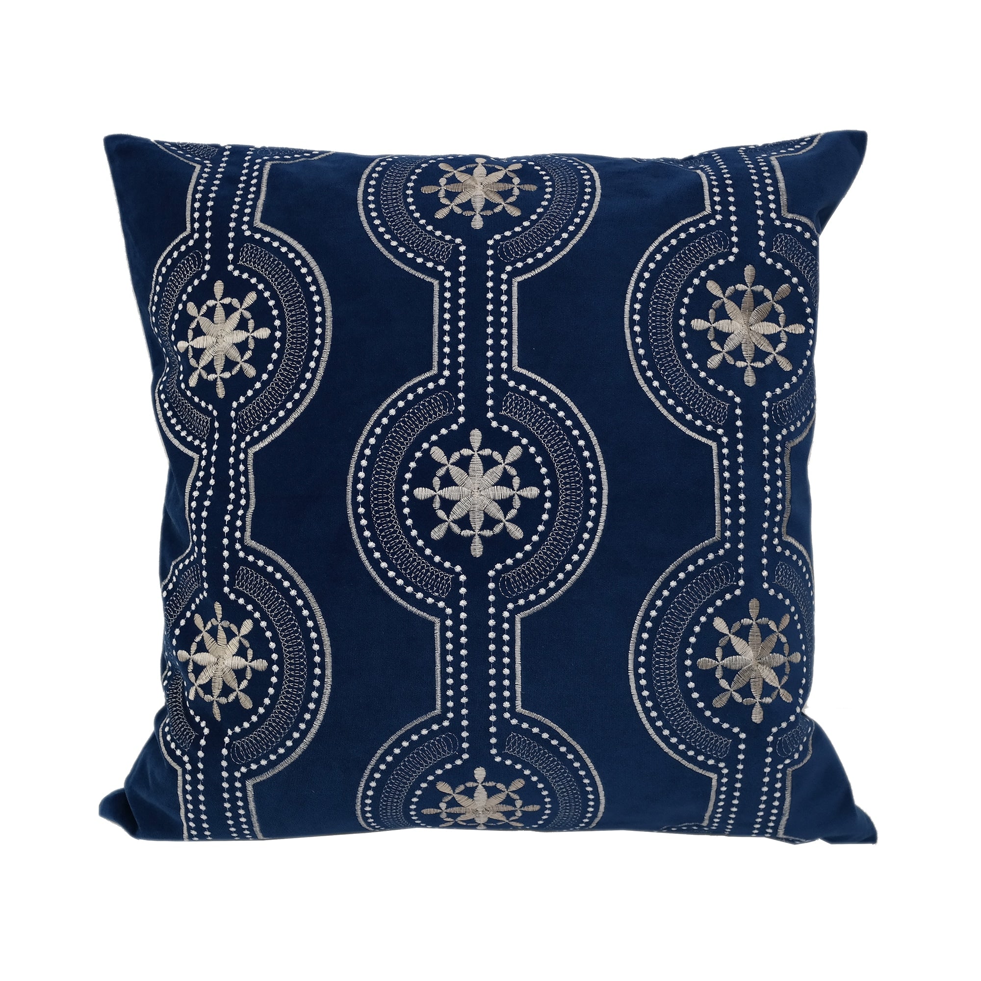 Home Accent Pillows Blue Velvet With Shimmery Silver Embroidery 20 Inch X 20 Inch Throw Pillow