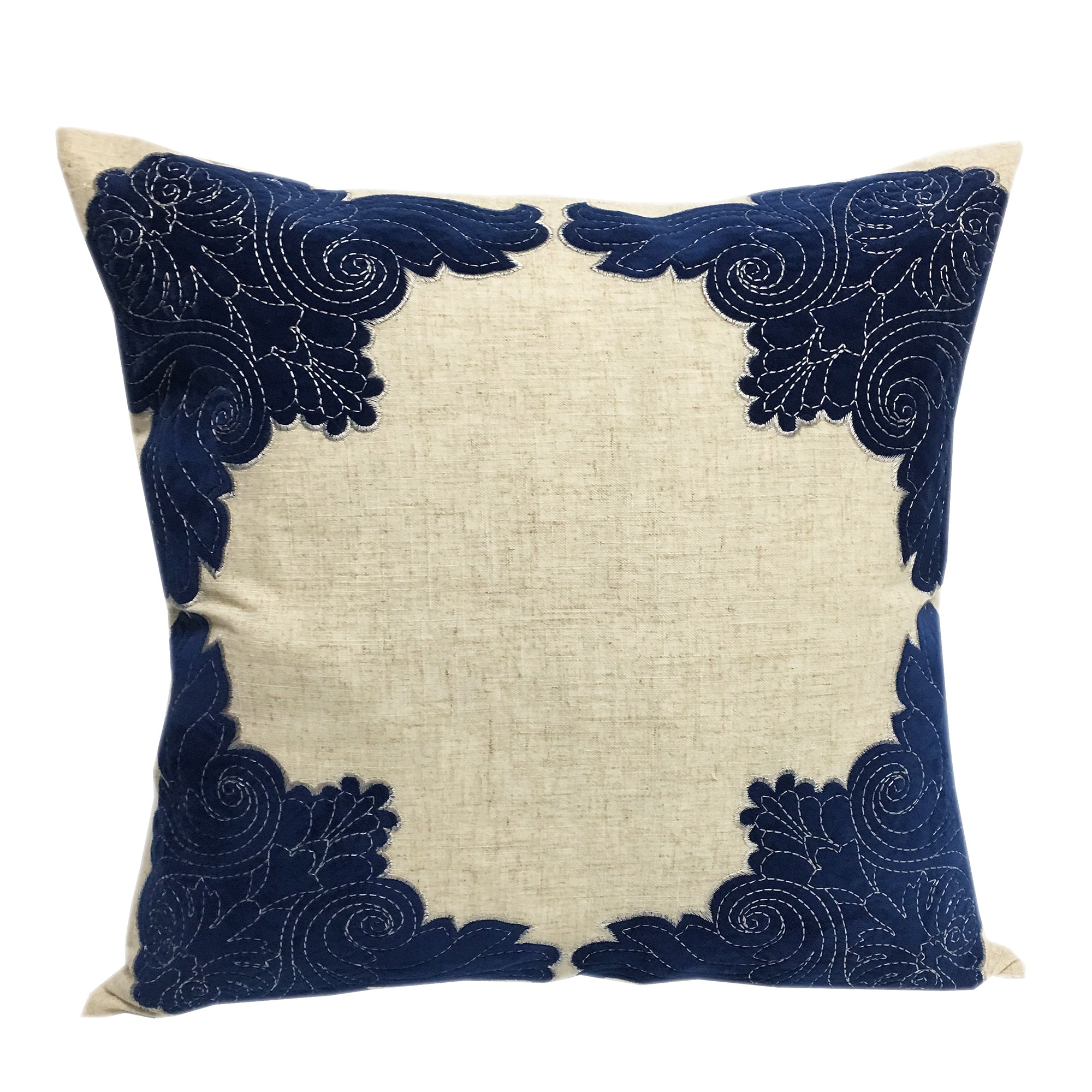 Applique Linen Poly Blue Sapphire Godbold Throw Pillow