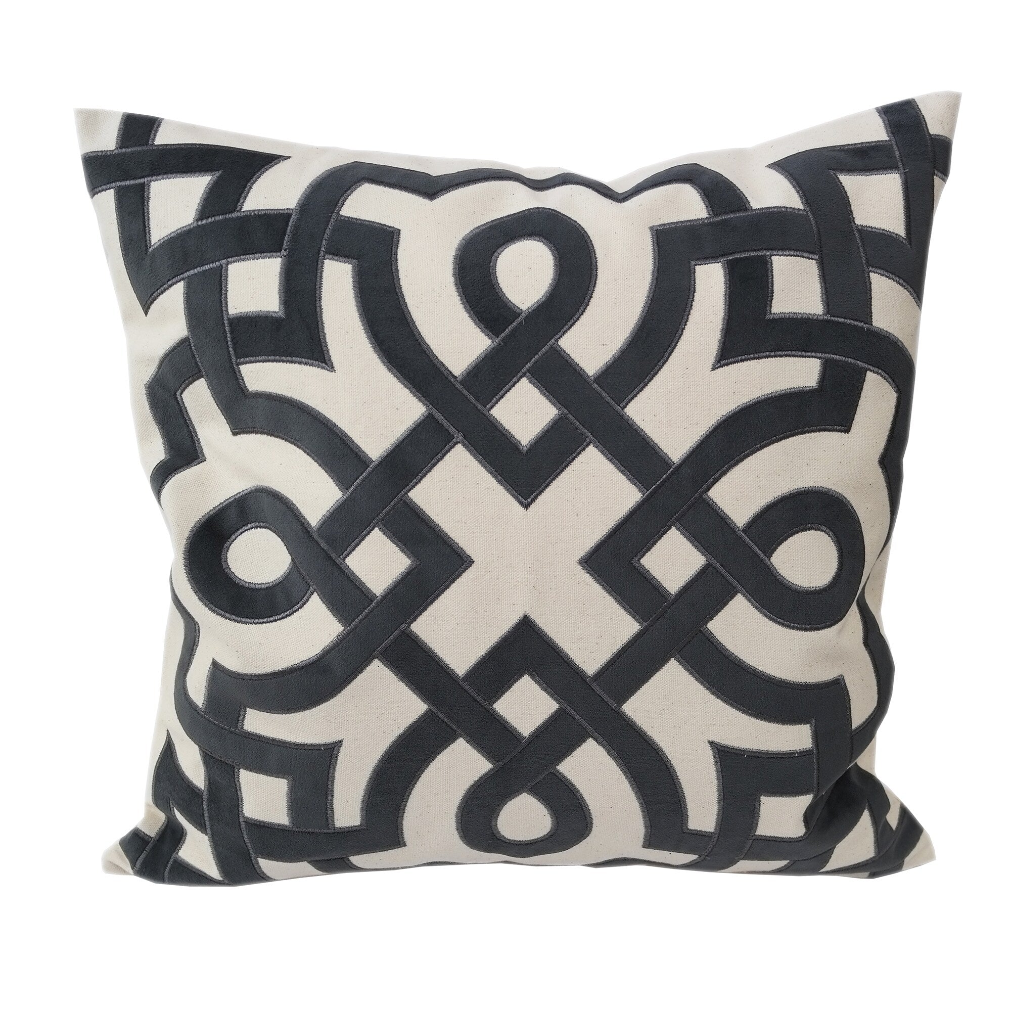 Home Accent Pillows Natural And Grey Geometric Applique Embroidered Poly Linen 20 Inch Throw Pillow