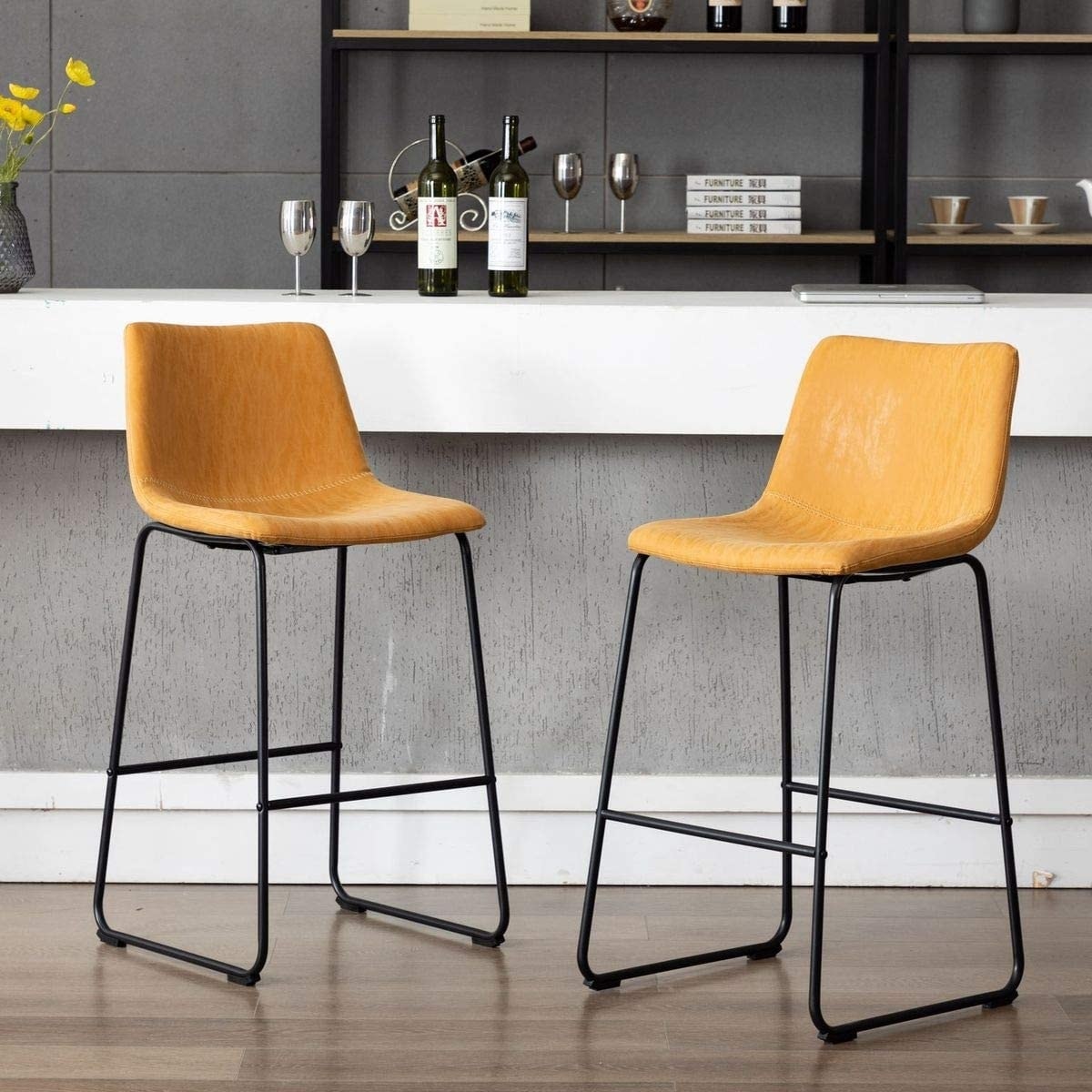 Home Beyond Set Of 2 Pcs Synthetic Leather Upholstered Barstools Armlesss With Metal Frame Uc 13Ht