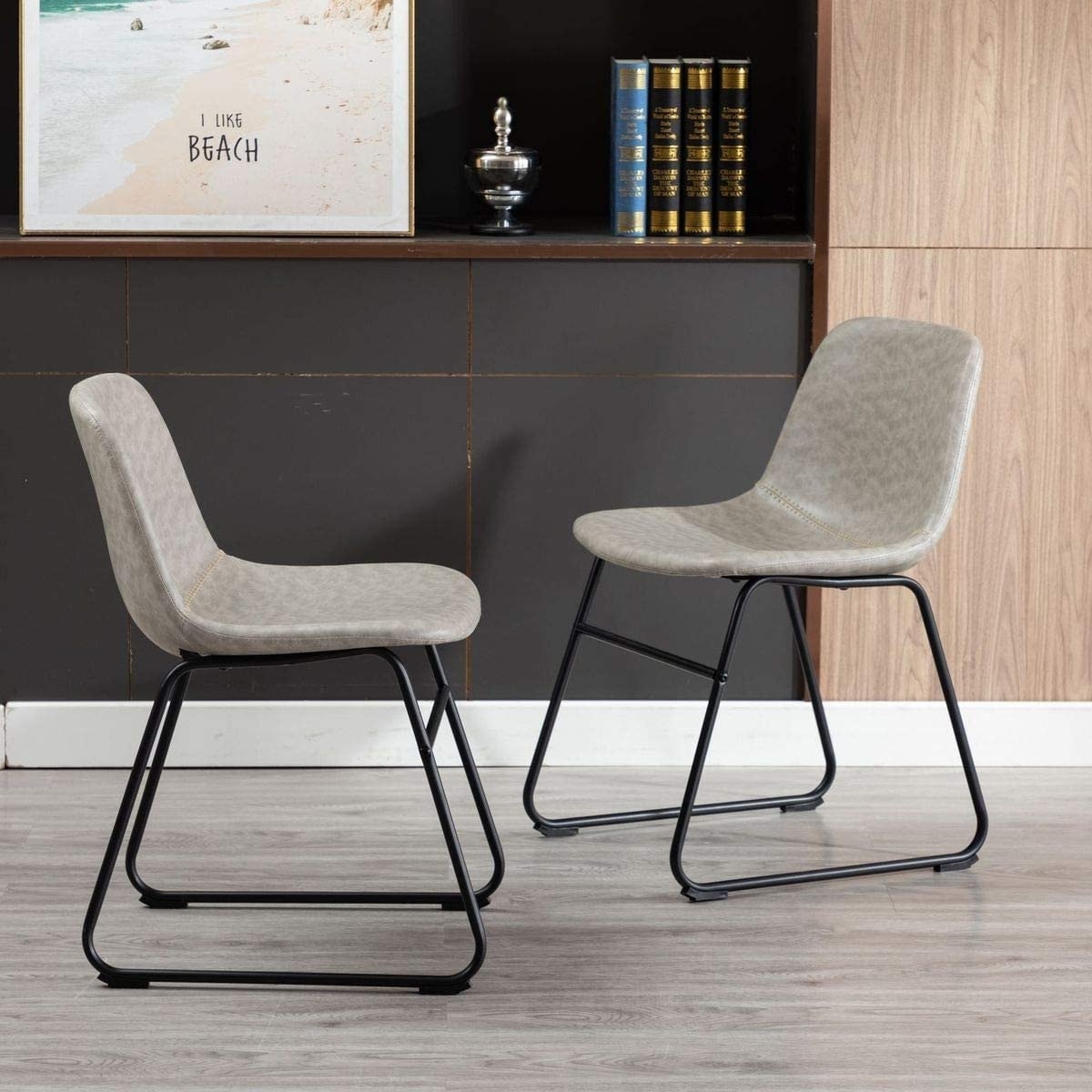 Home Beyond Set Of 2 Pcs Synthetic Leather Upholstered Dining Chairs Armlesss With Metal Frame Uc 13G