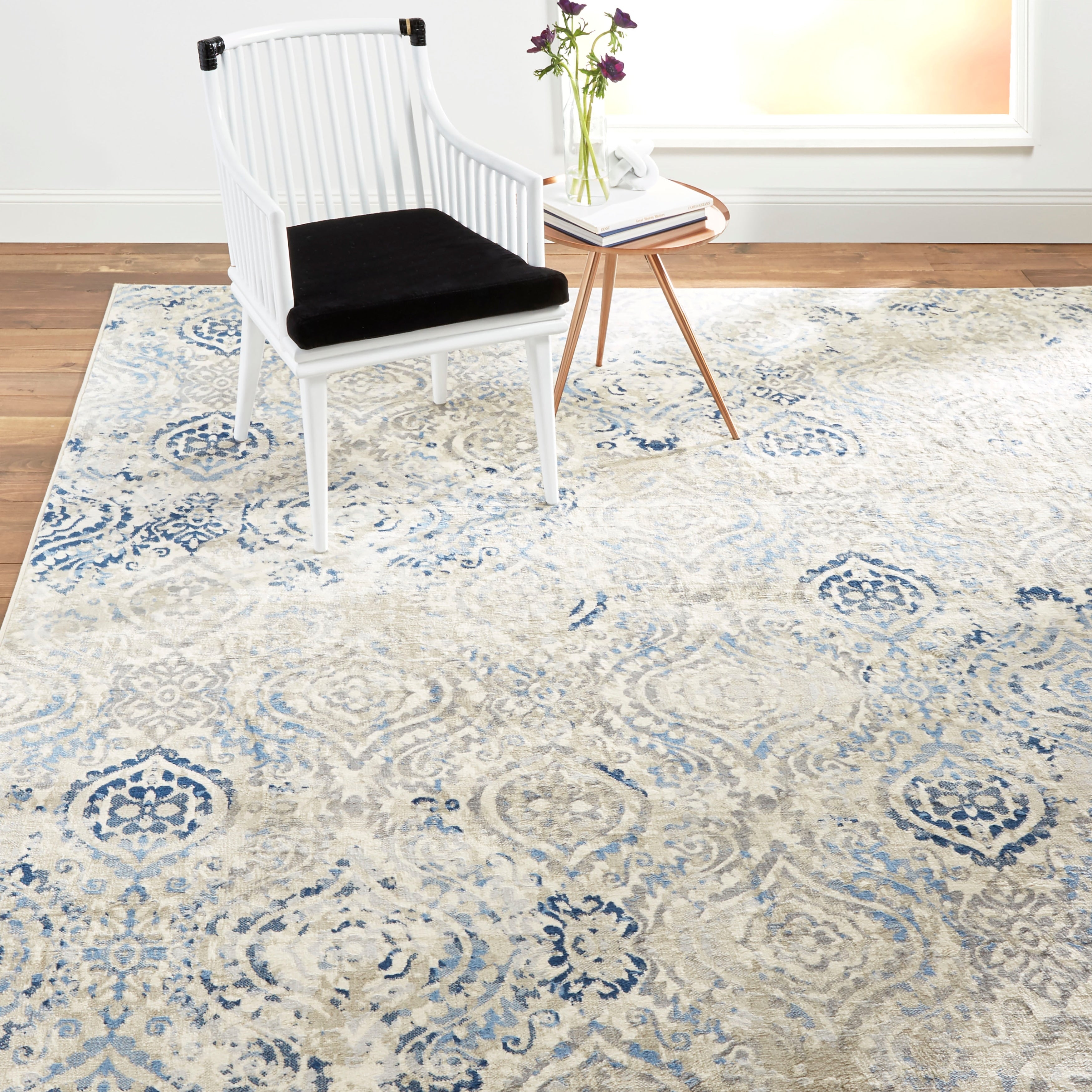 Melrose Damask Ivory Blue Area Rug By Home Dynamix 4 X 54