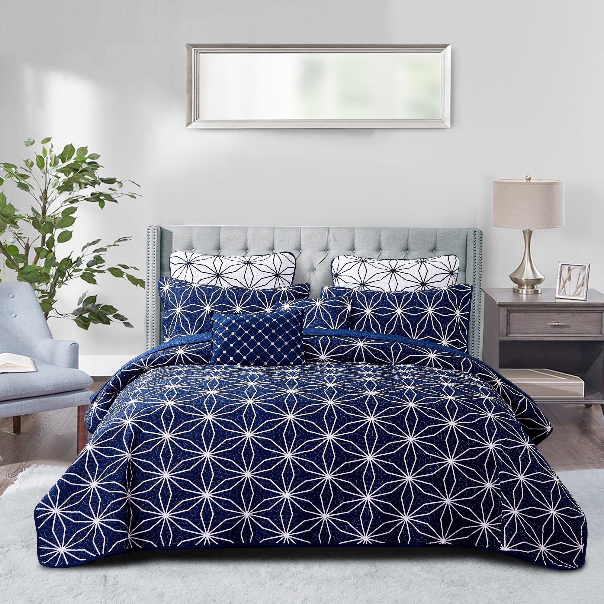 Carson Carrington Bergen Dark Blue Cobalt Printed Microfibe