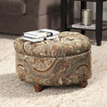 Homepop Button Tufted Round Storage Ottoman Brown And Tel Paisley