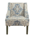 Homepop Classic Blue Cream Grey Fabric Upholstered Swoop Armchair