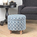 Carson Carrington Hnifsdalur Round Storage Ottoman Flared Wood Leg In Modern Navy And White Geometric