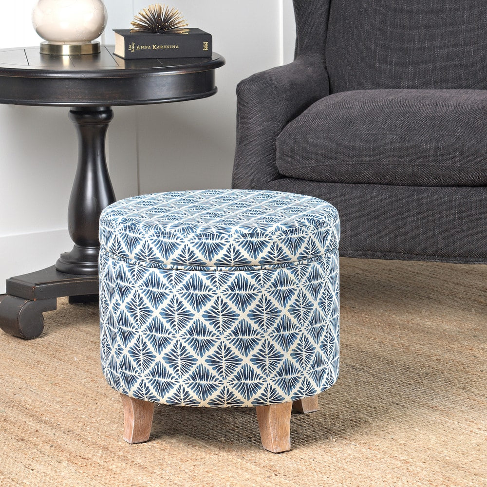 Carson Carrington Hnifsdalur Round Storage Ottoman Flared Wood Leg In Modern Navy And White Geometric