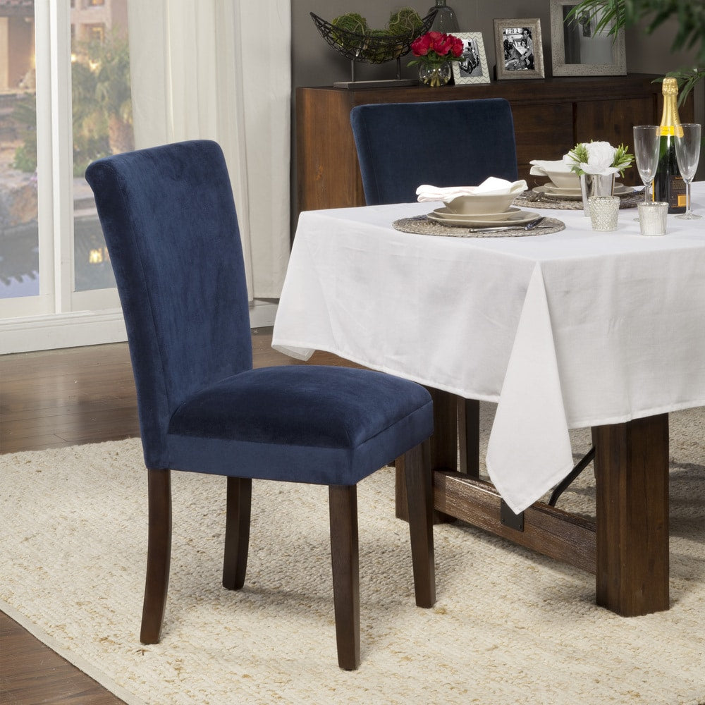 Homepop Classic Velvet Parsons Dining Chair Dark Navy Blue Velvet Set Of 2