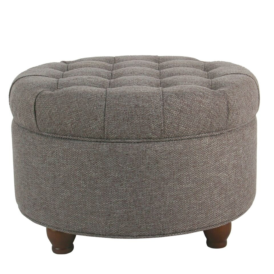 Homepop Large Tufted Round Storage Ottoman Dark Gray