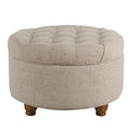 Homepop Large Tufted Round Storage Ottoman Light Tan